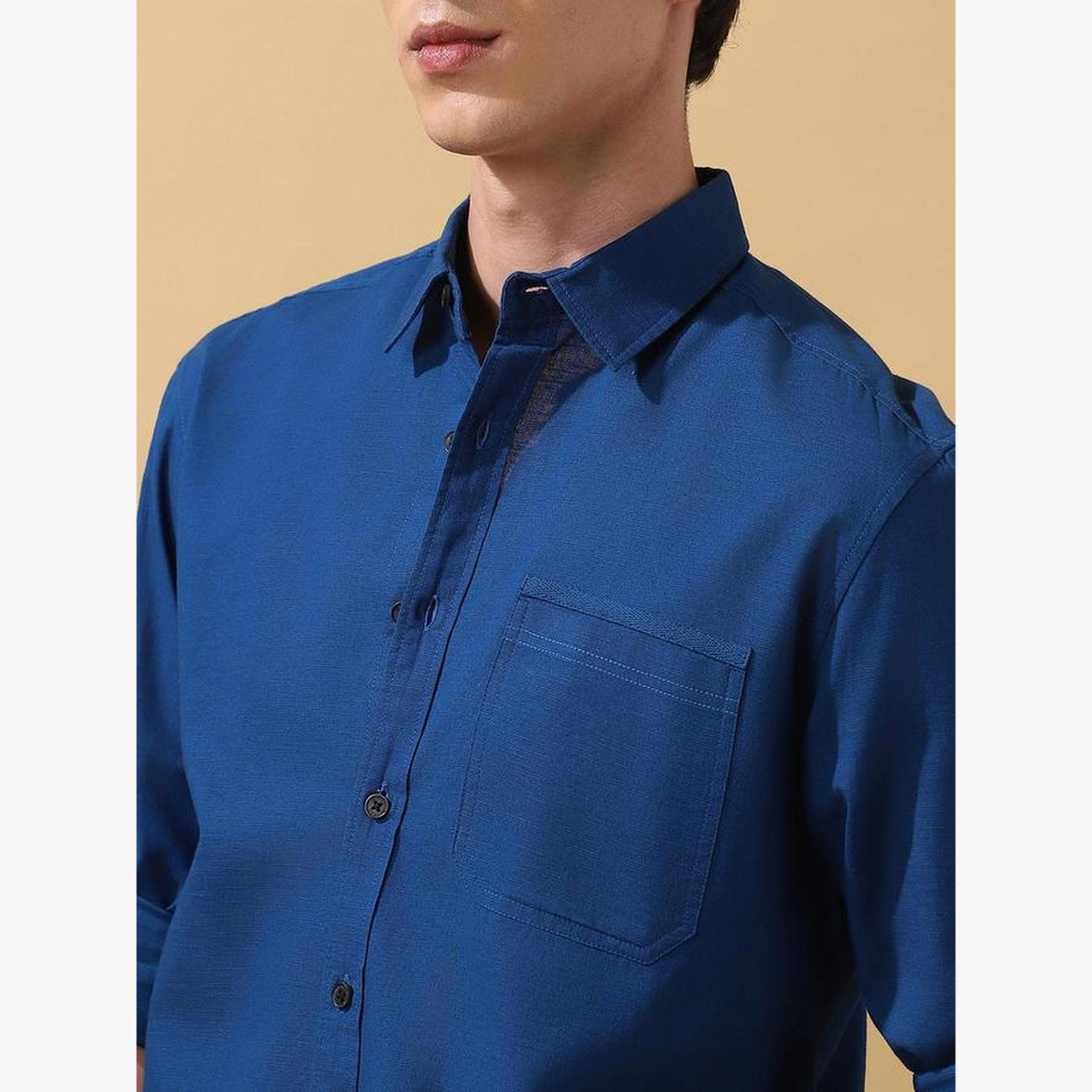 Dennis Lingo Men Blue Cotton Spread Collar Shirt-men-clothing-shirts-image-5