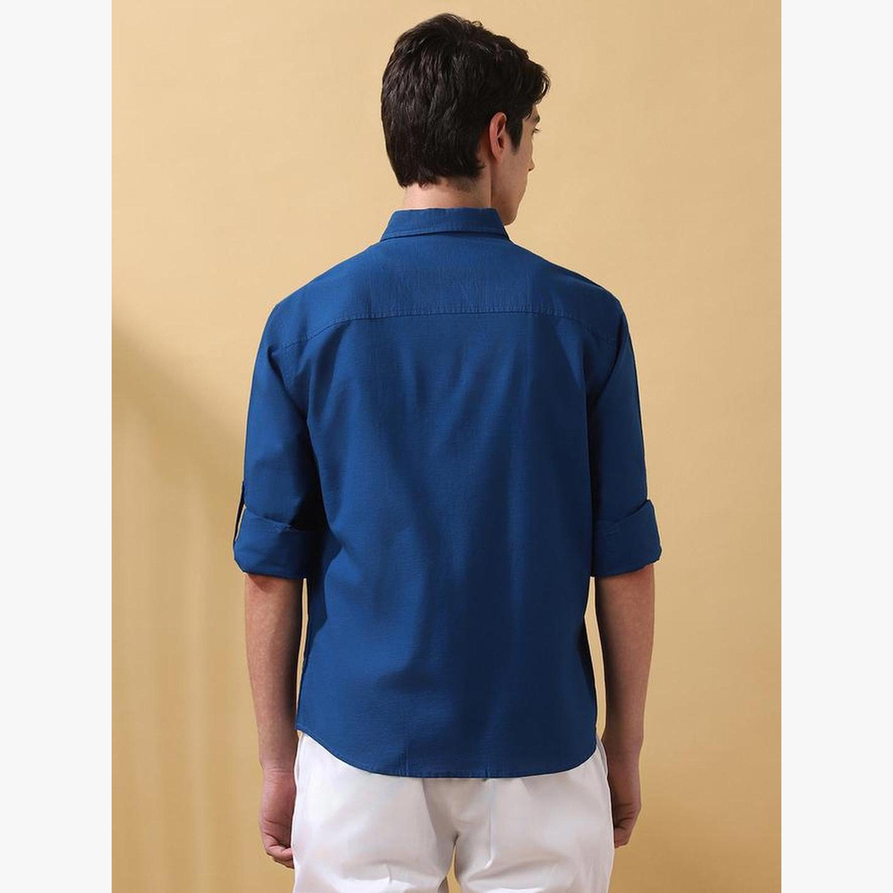 Dennis Lingo Men Blue Cotton Spread Collar Shirt-men-clothing-shirts-image-6