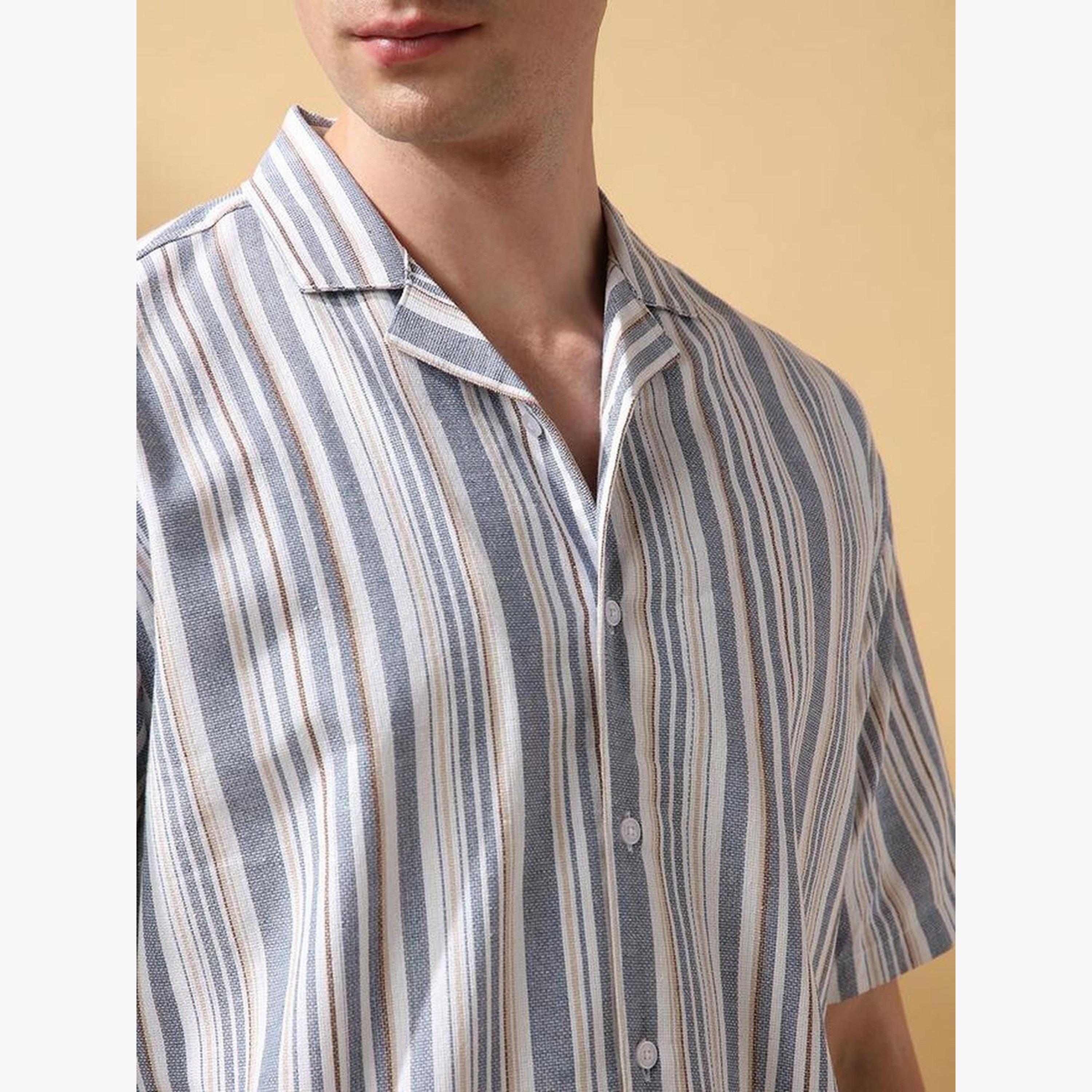 Dennis Lingo Men Blue Striped Resort Collar Shirt-men-clothing-shirts-image-4