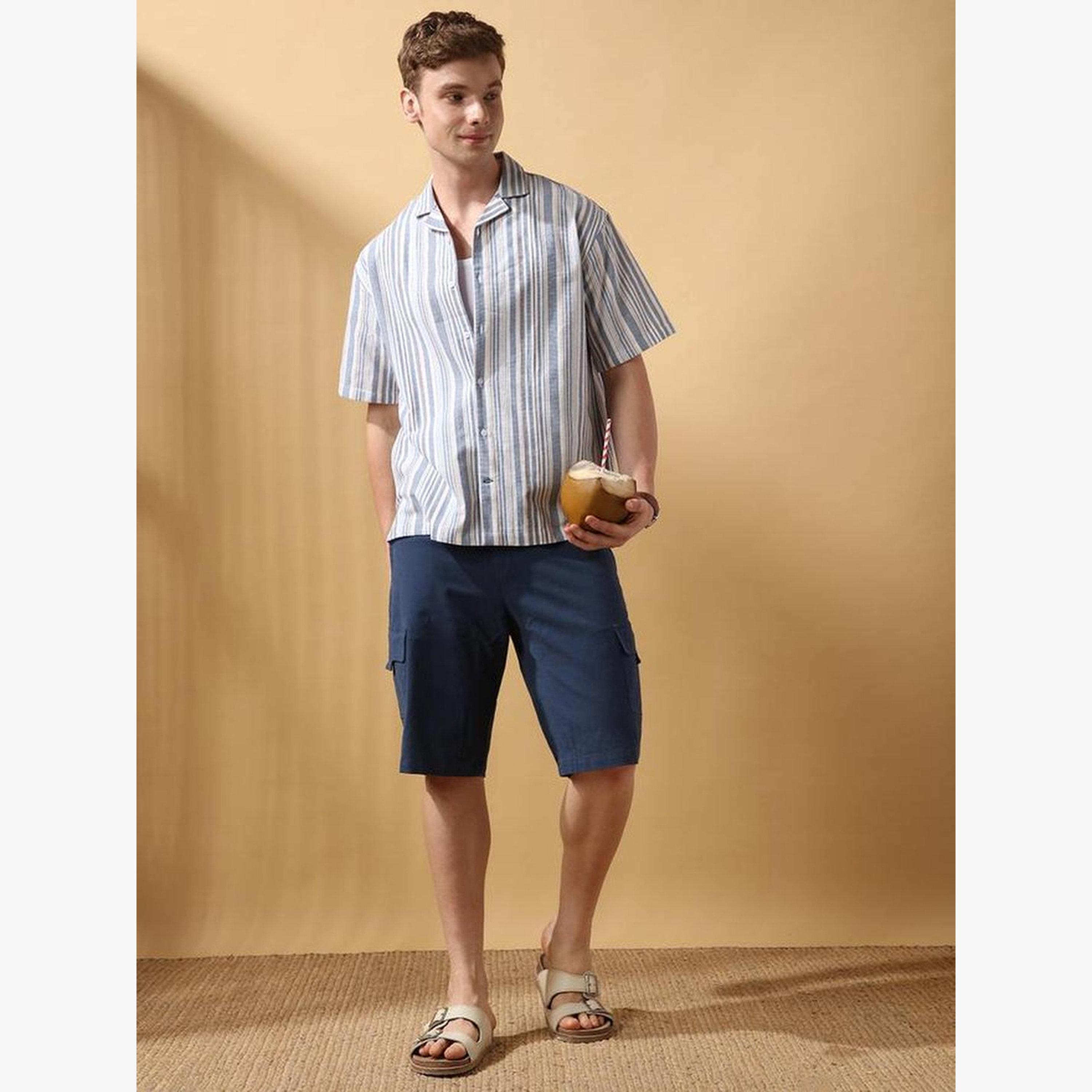 Dennis Lingo Men Blue Striped Resort Collar Shirt-men-clothing-shirts-image-5