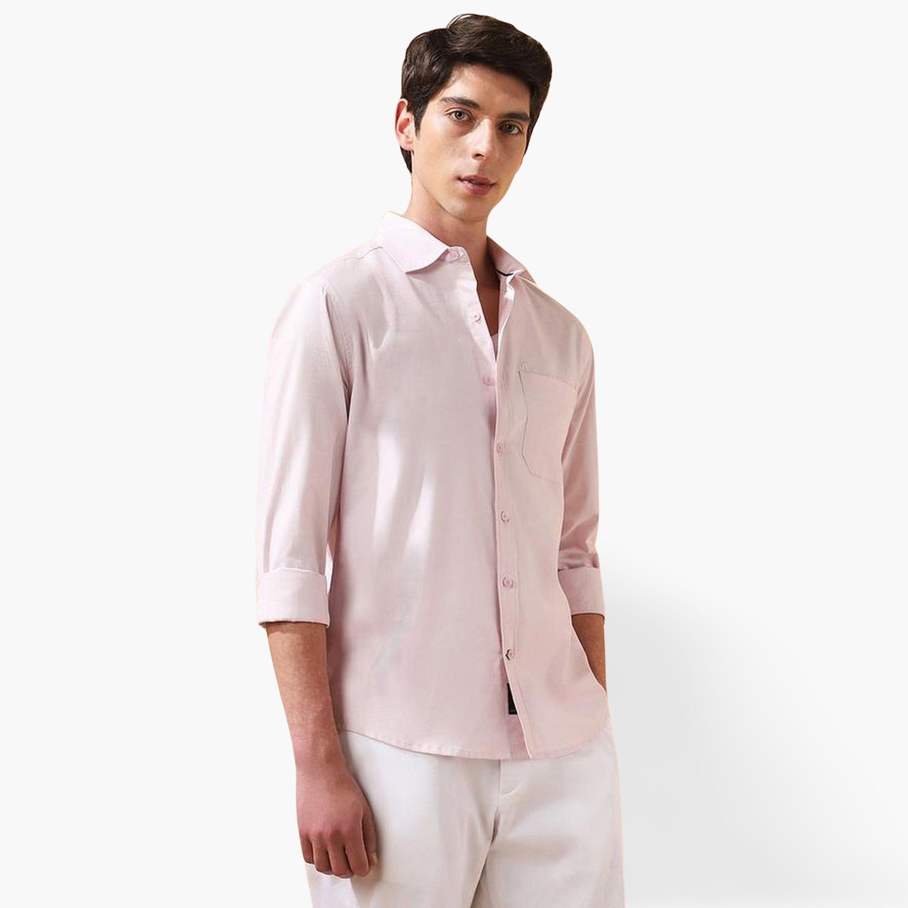Dennis Lingo Men Light Pink Cotton Spread Collar Shirt-men-clothing-shirts-image-1