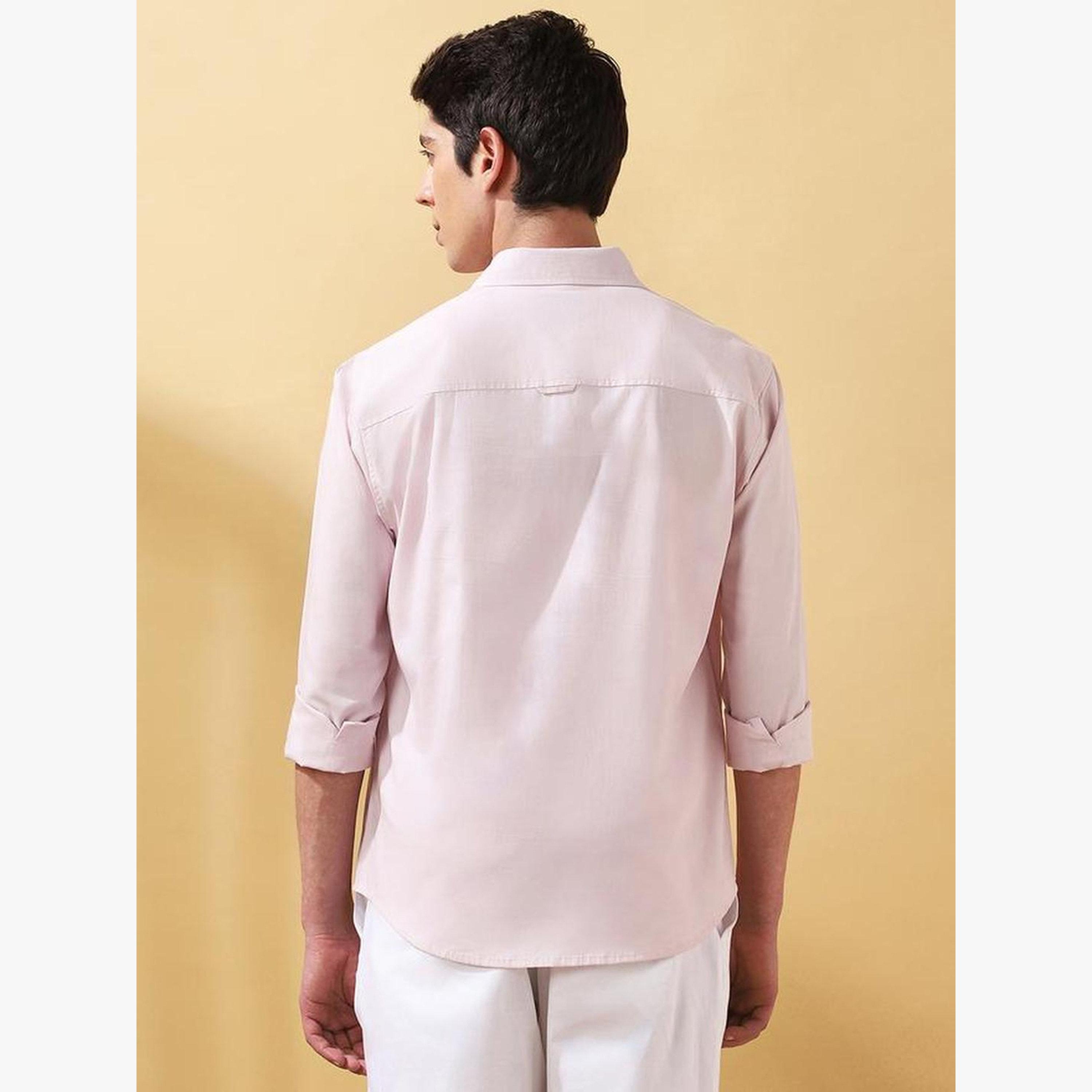 Dennis Lingo Men Light Pink Cotton Spread Collar Shirt-men-clothing-shirts-image-3