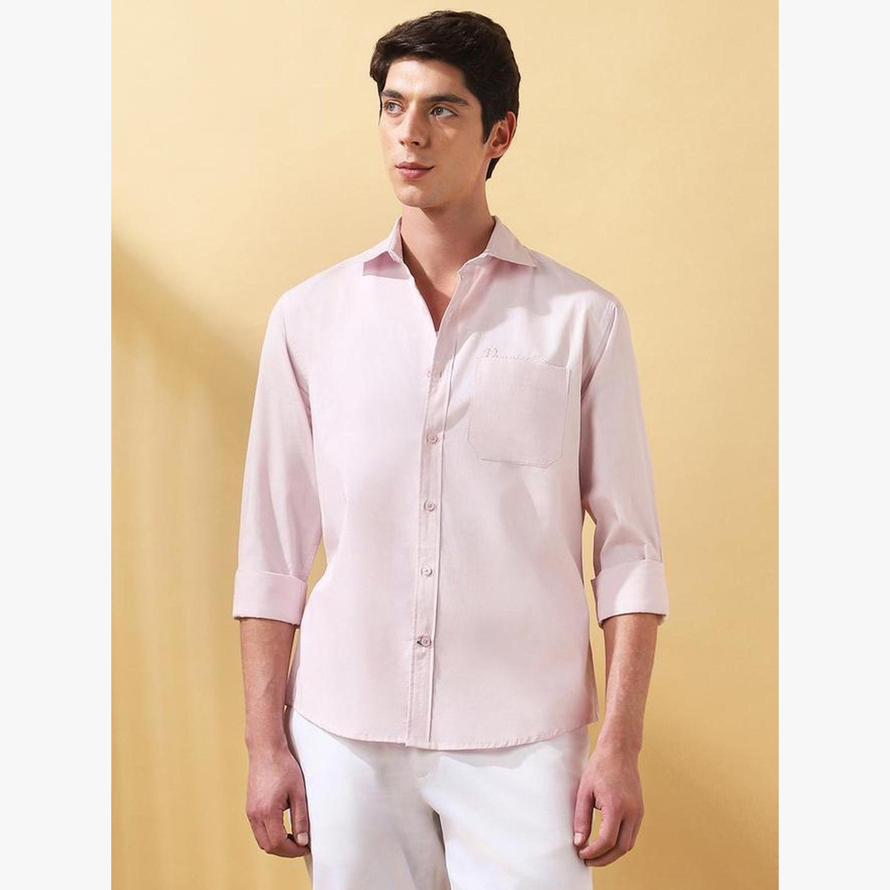 Dennis Lingo Men Light Pink Cotton Spread Collar Shirt-men-clothing-shirts-image-6