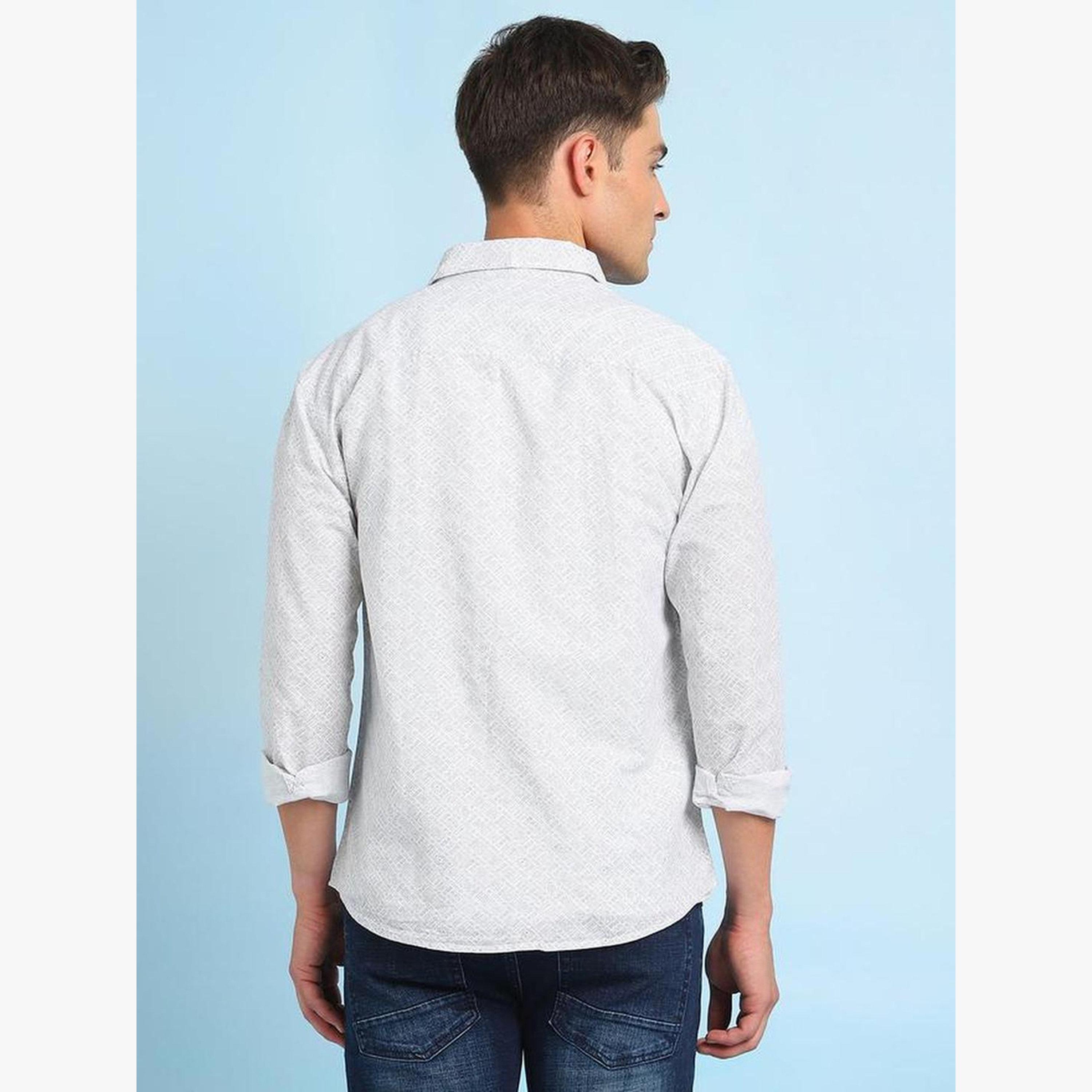 Dennis Lingo Men White Abstract Print Spread Collar Shirt-men-clothing-shirts-image-3