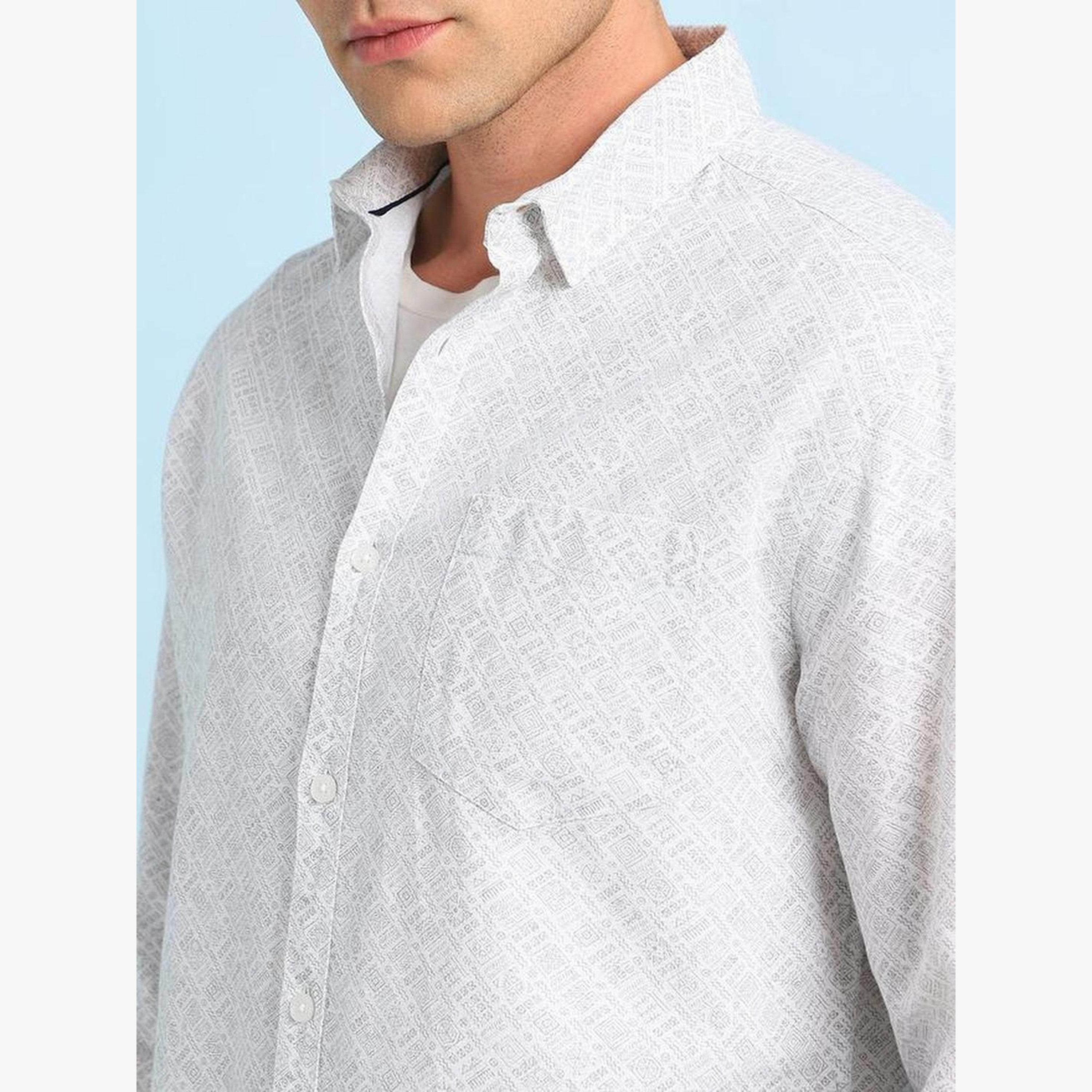 Dennis Lingo Men White Abstract Print Spread Collar Shirt-men-clothing-shirts-image-4