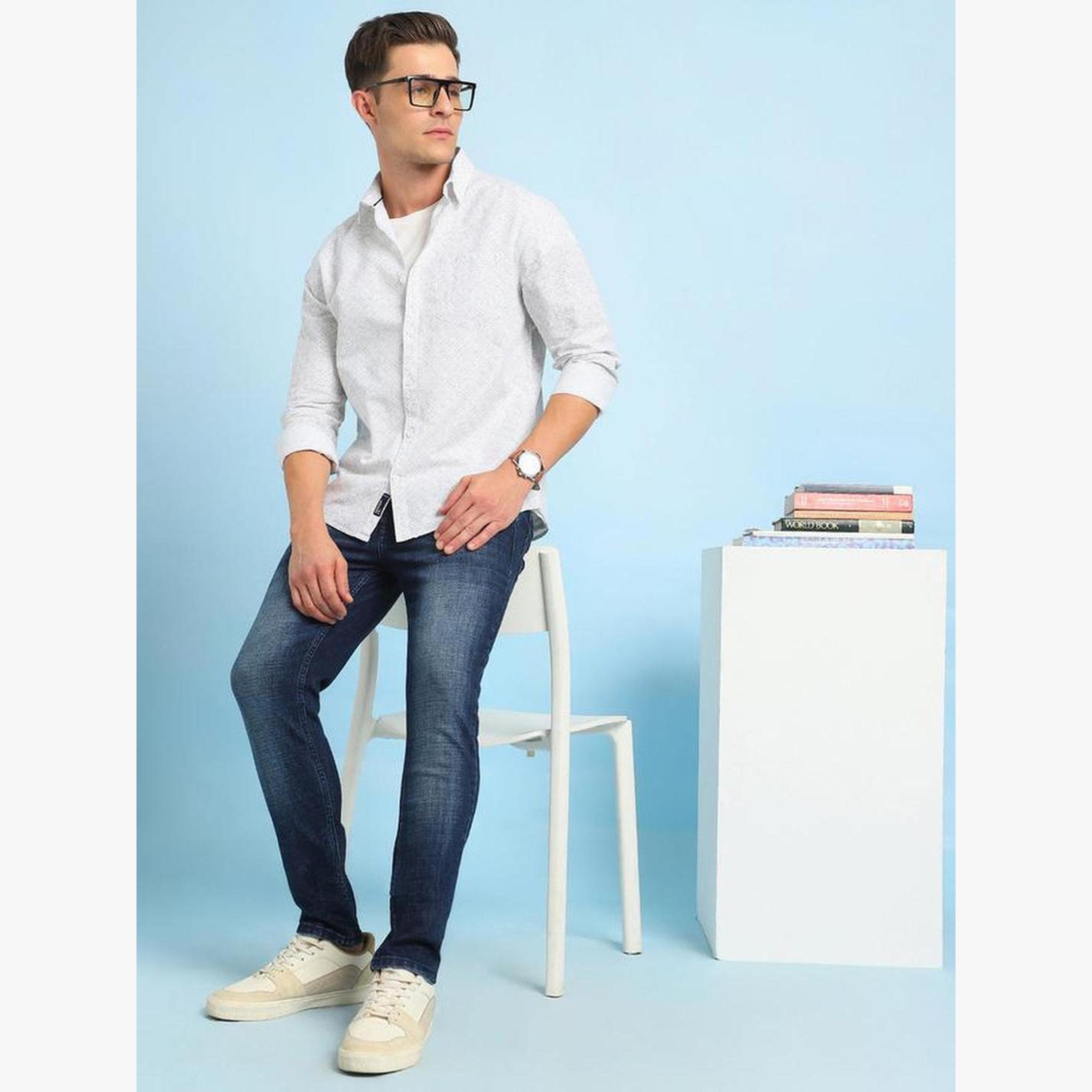 Dennis Lingo Men White Abstract Print Spread Collar Shirt-men-clothing-shirts-image-5