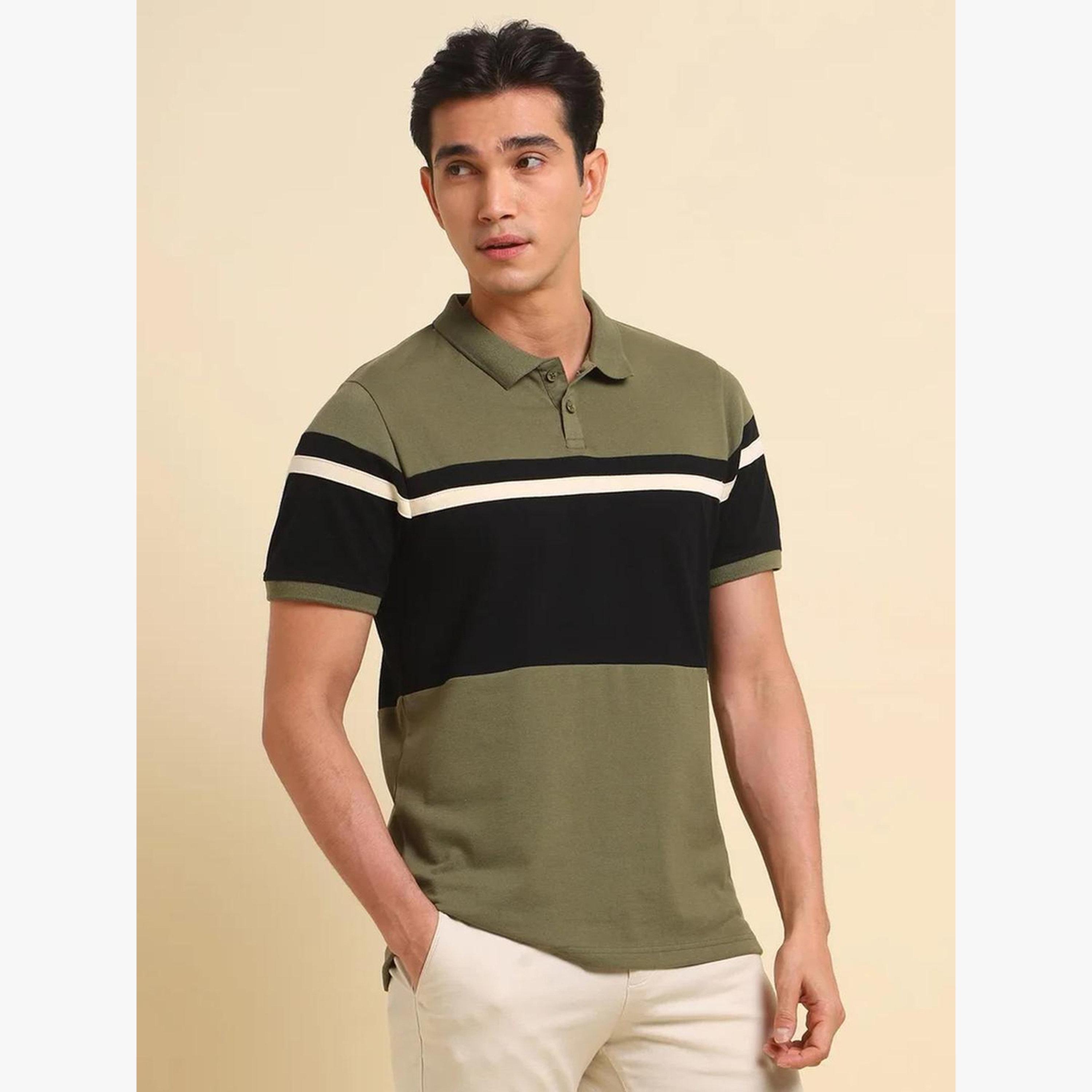 Dennis Lingo Men Olive Color Block Regular Fit Polo-men-clothing-tshirtsandpolos-polos-image-1