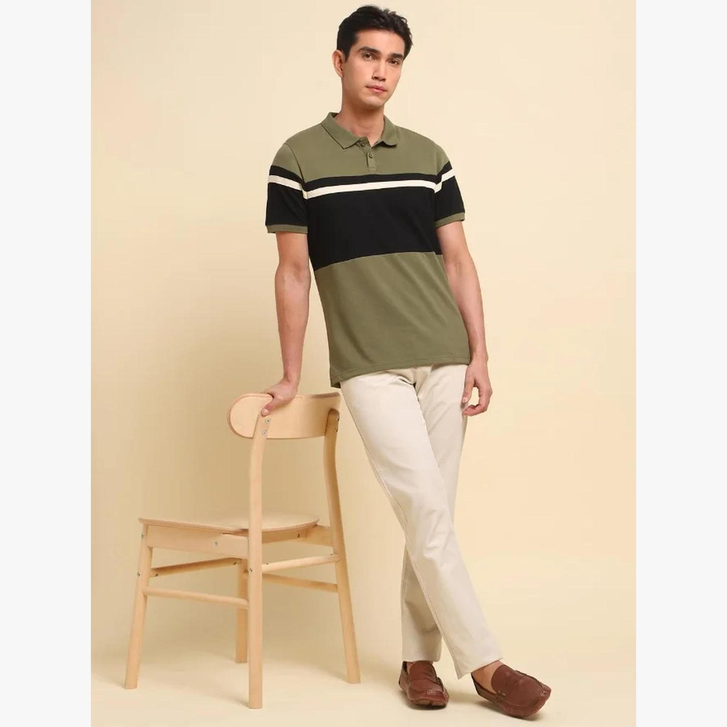 Dennis Lingo Men Olive Color Block Regular Fit Polo-men-clothing-tshirtsandpolos-polos-image-3