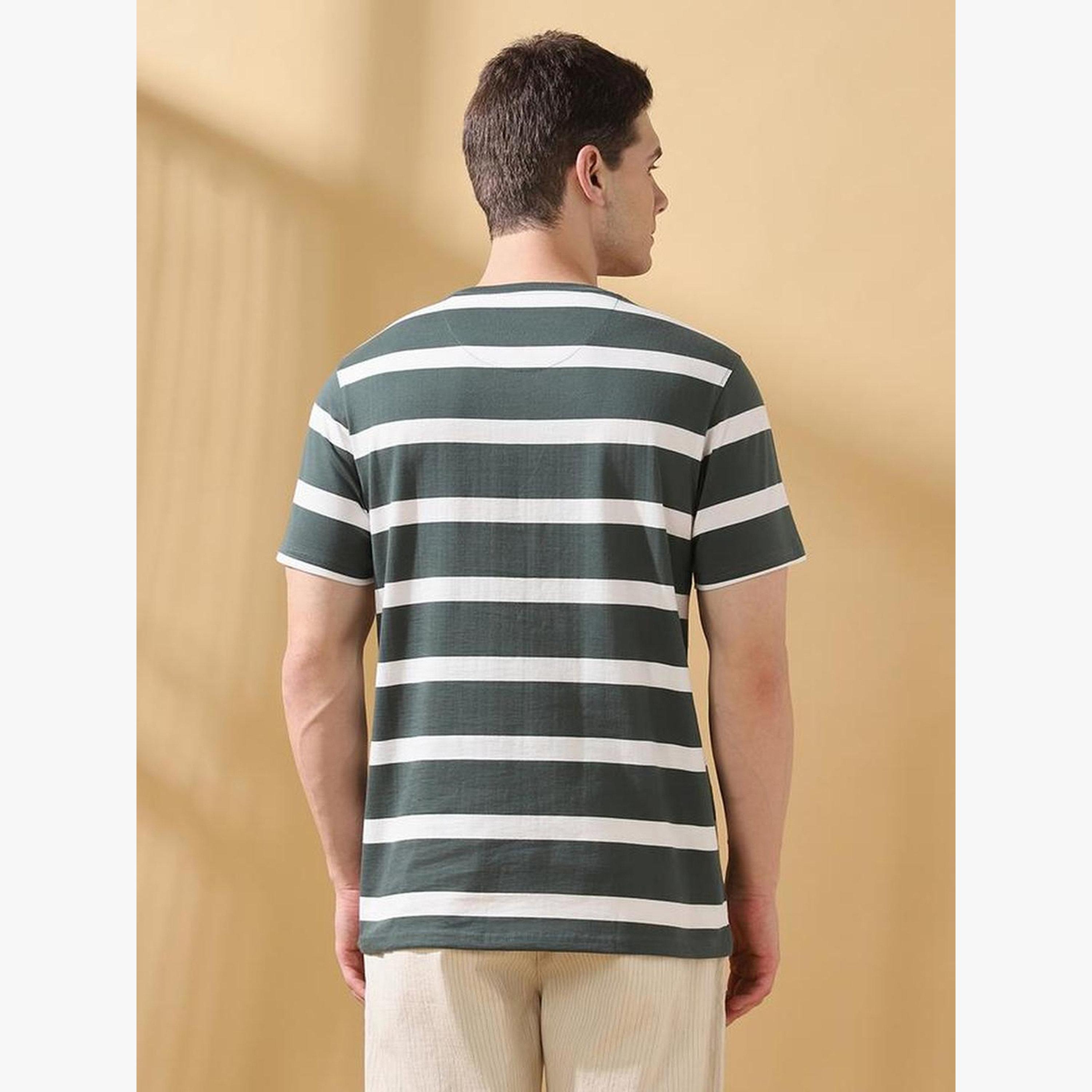 Dennis Lingo Men Green Striped Cotton T-Shirt-men-clothing-tshirtsandpolos-tshirts-image-3