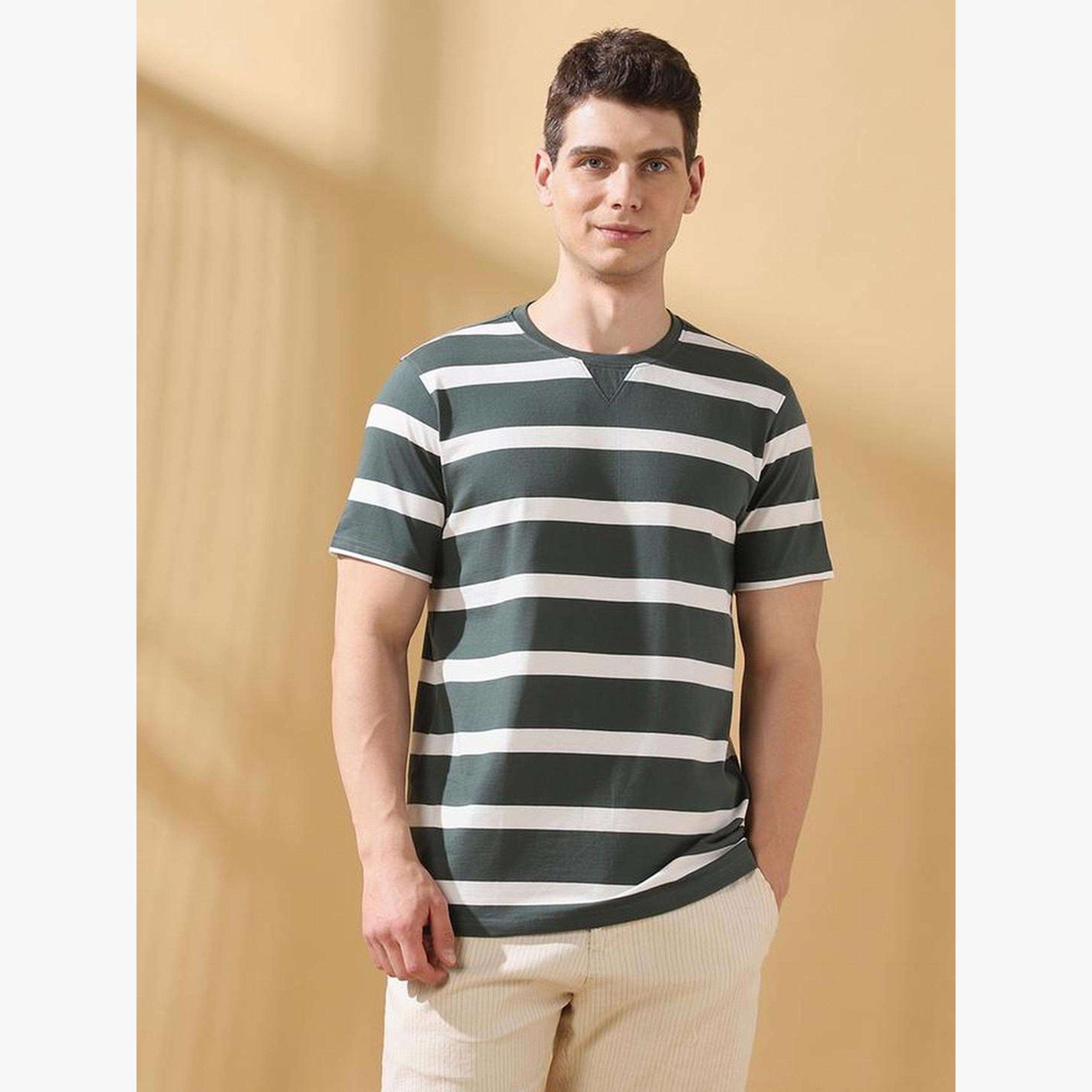 Dennis Lingo Men Green Striped Cotton T-Shirt-men-clothing-tshirtsandpolos-tshirts-image-6