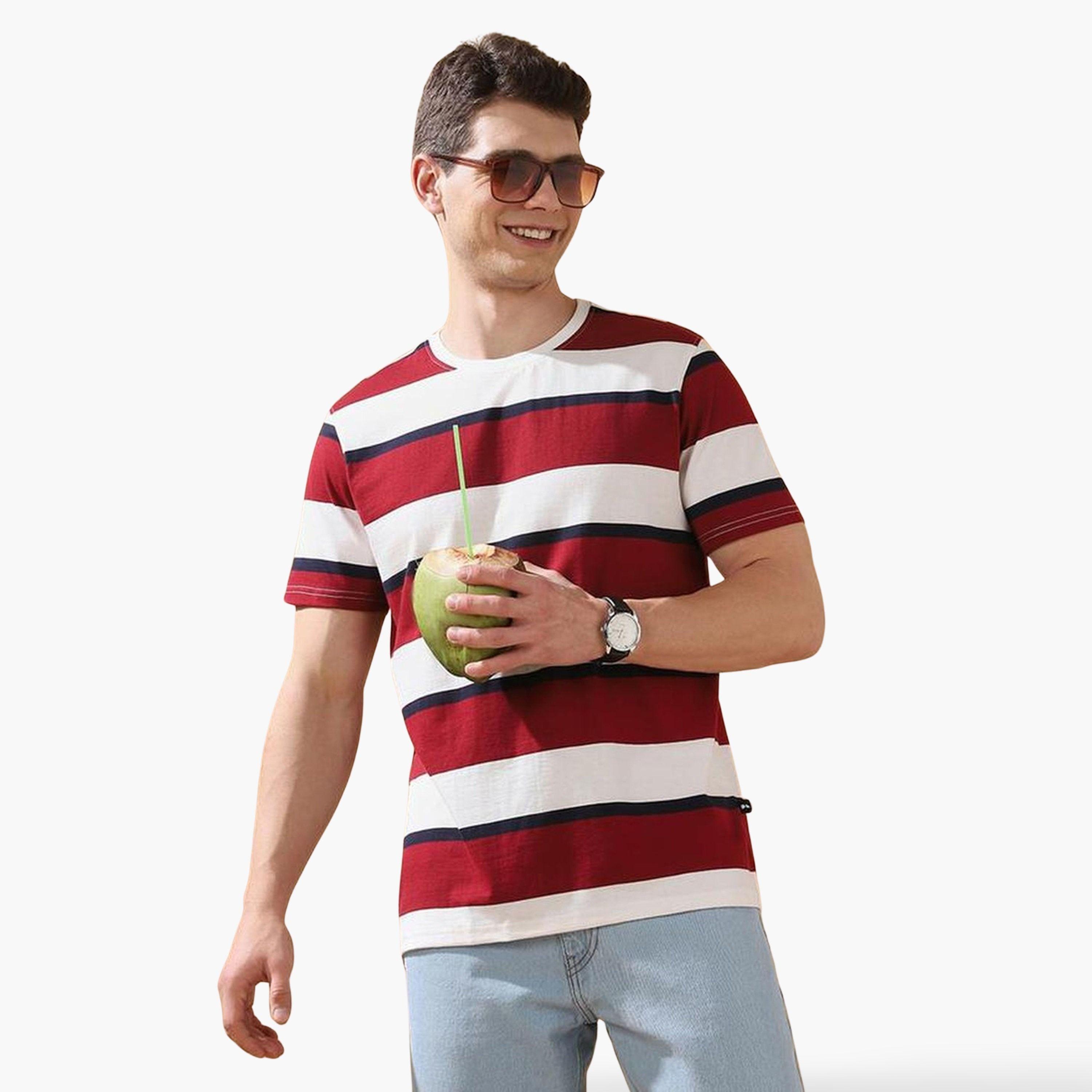 تيشيرت قطن بياقة دائرية مخطط-men-clothing-tshirtsandpolos-tshirts-image-1