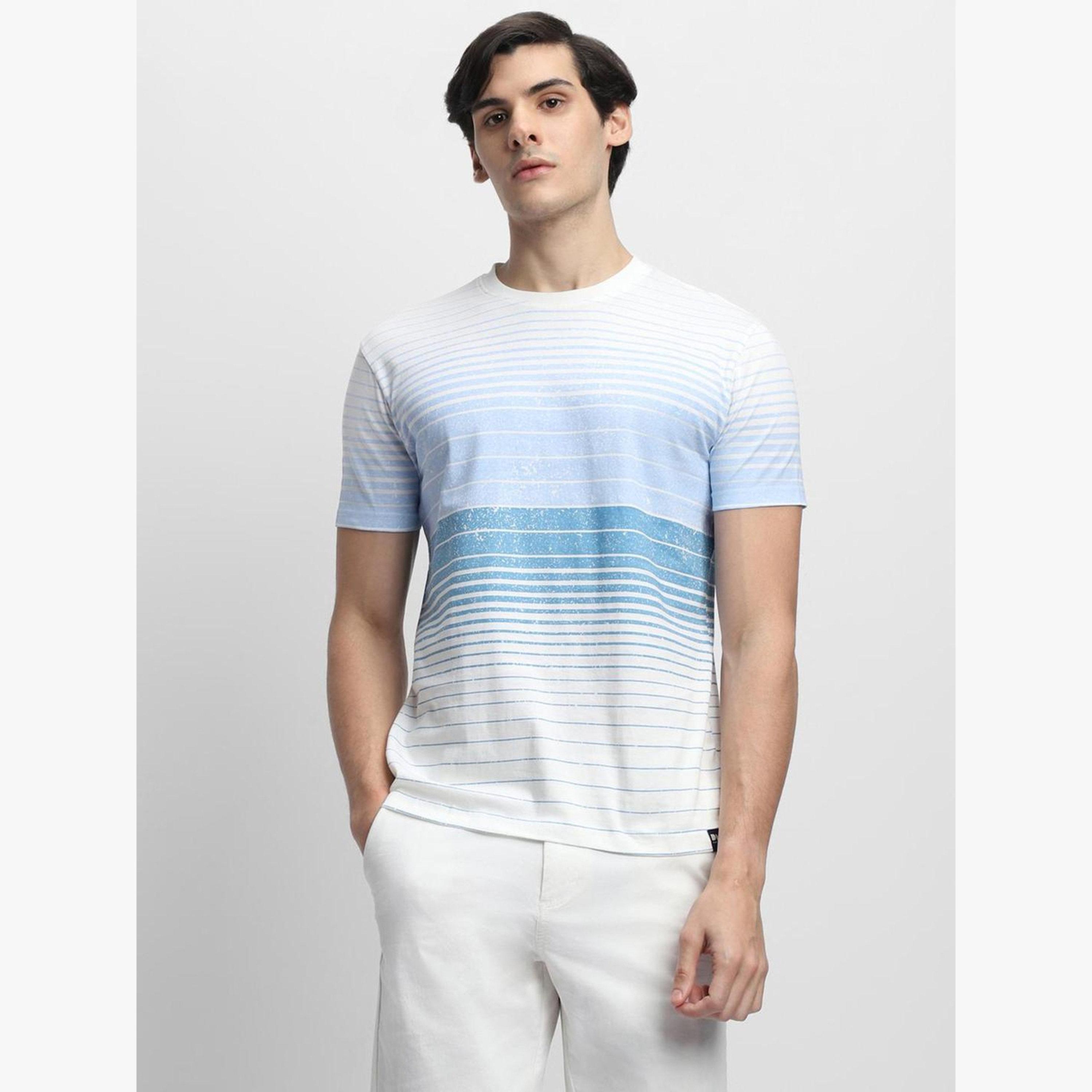 Dennis Lingo Men White Striped Cotton T-Shirt-men-clothing-tshirtsandpolos-tshirts-image-1