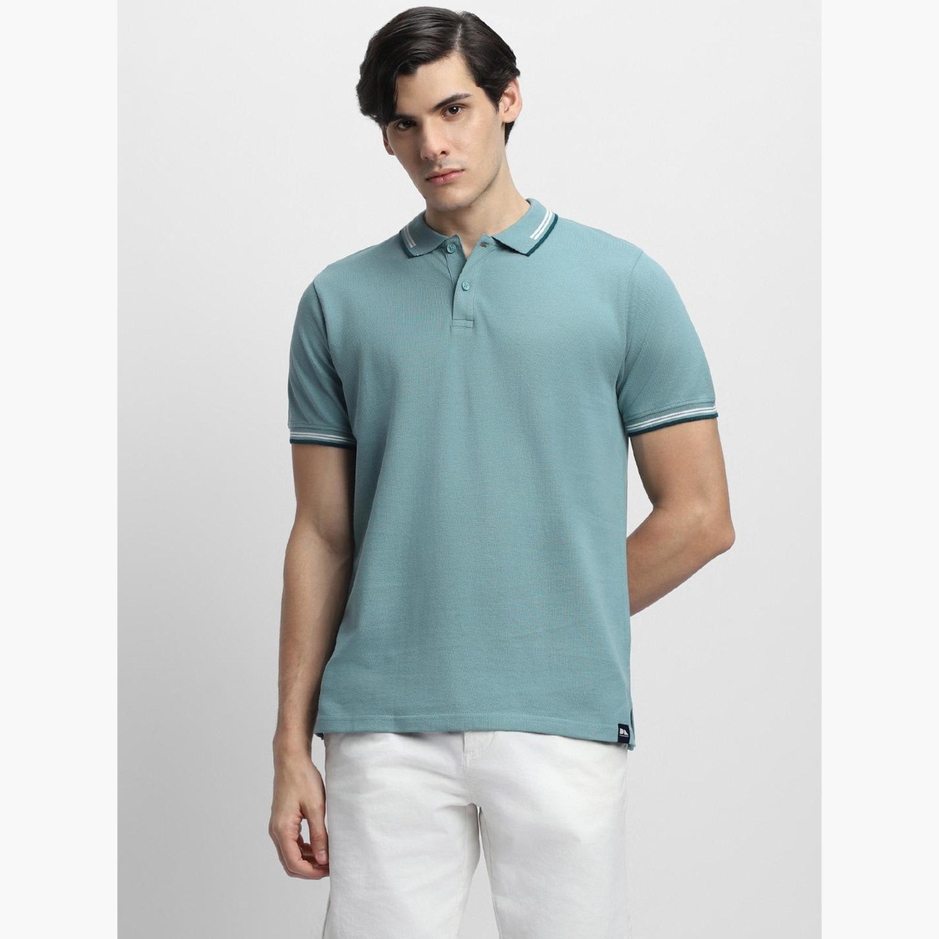 Dennis Lingo Men Plain Blue Cotton Polo-men-clothing-tshirtsandpolos-polos-image-1