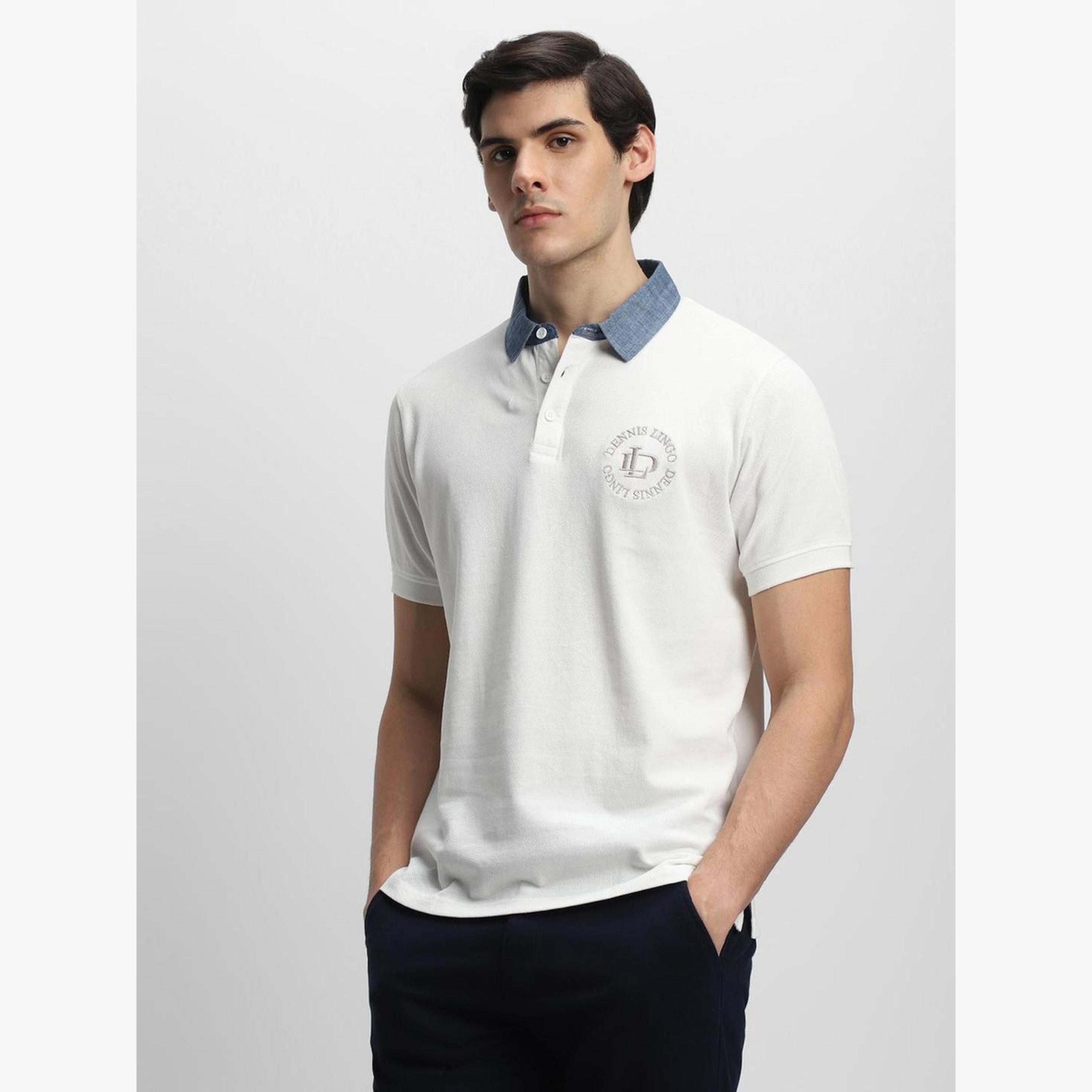 تيشيرت بياقة بولو سادة من القطن بلون أبيض-men-clothing-tshirtsandpolos-polos-image-1