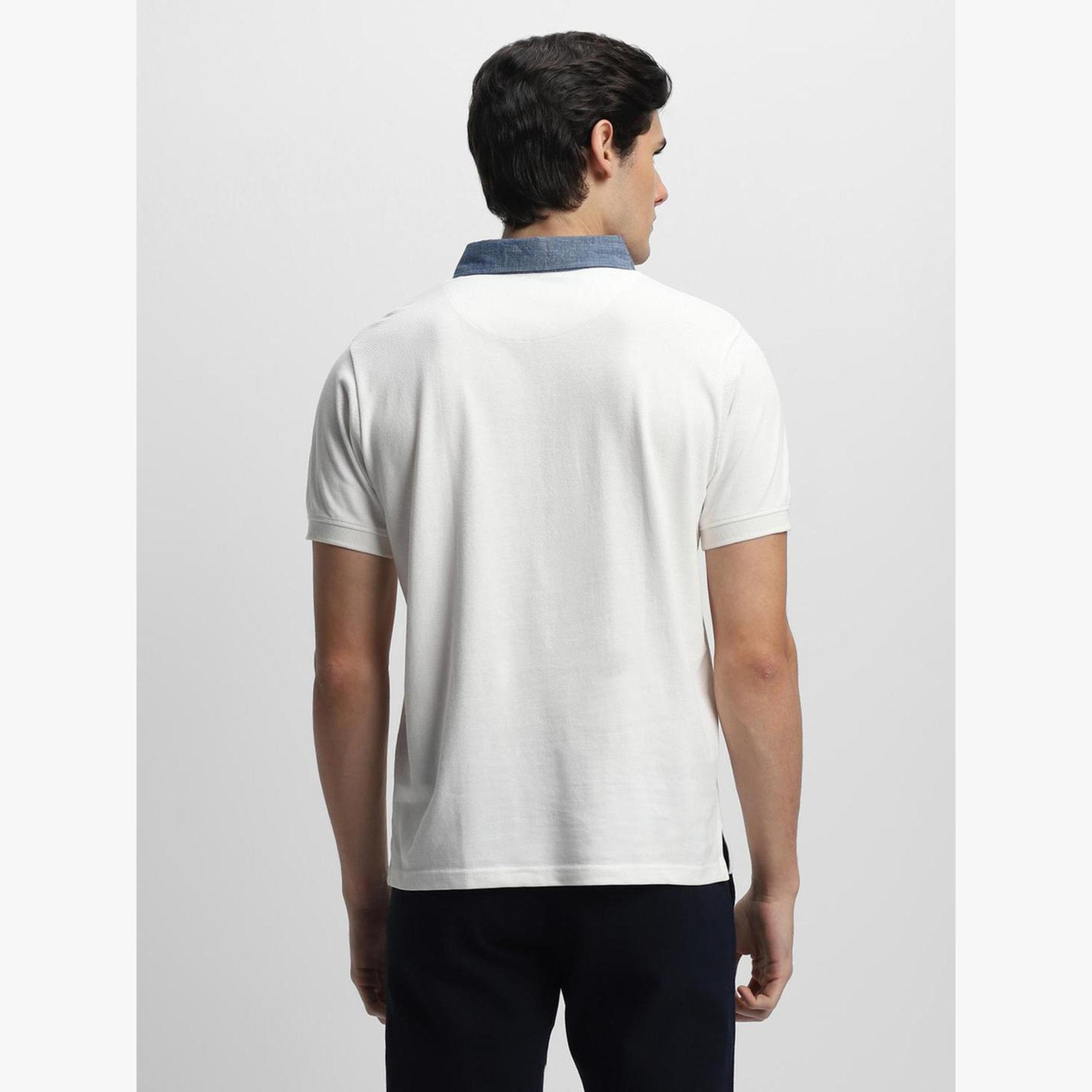 تيشيرت بياقة بولو سادة من القطن بلون أبيض-men-clothing-tshirtsandpolos-polos-image-3