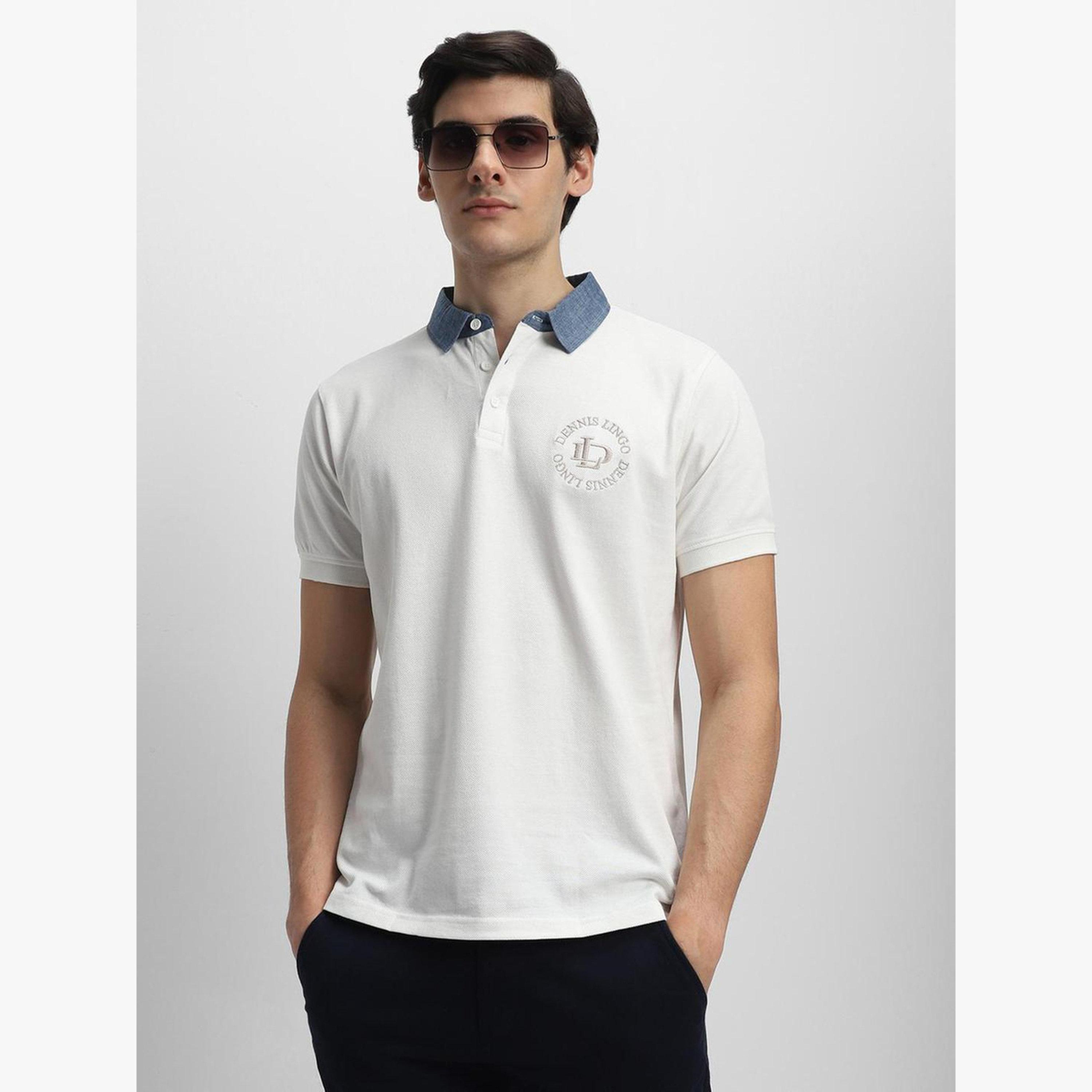 تيشيرت بياقة بولو سادة من القطن بلون أبيض-men-clothing-tshirtsandpolos-polos-image-4