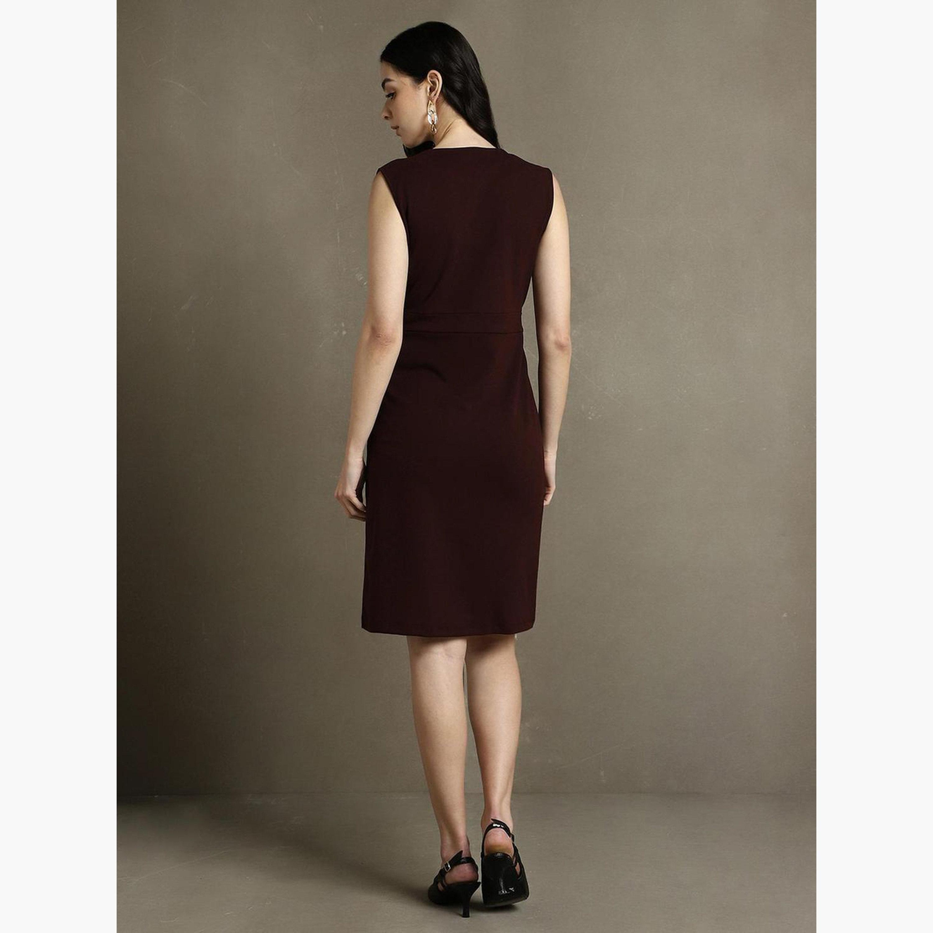 دينيس لينغو - فستان برغندي بدون أكمام بطول الركبة-women-clothing-dresses-image-3