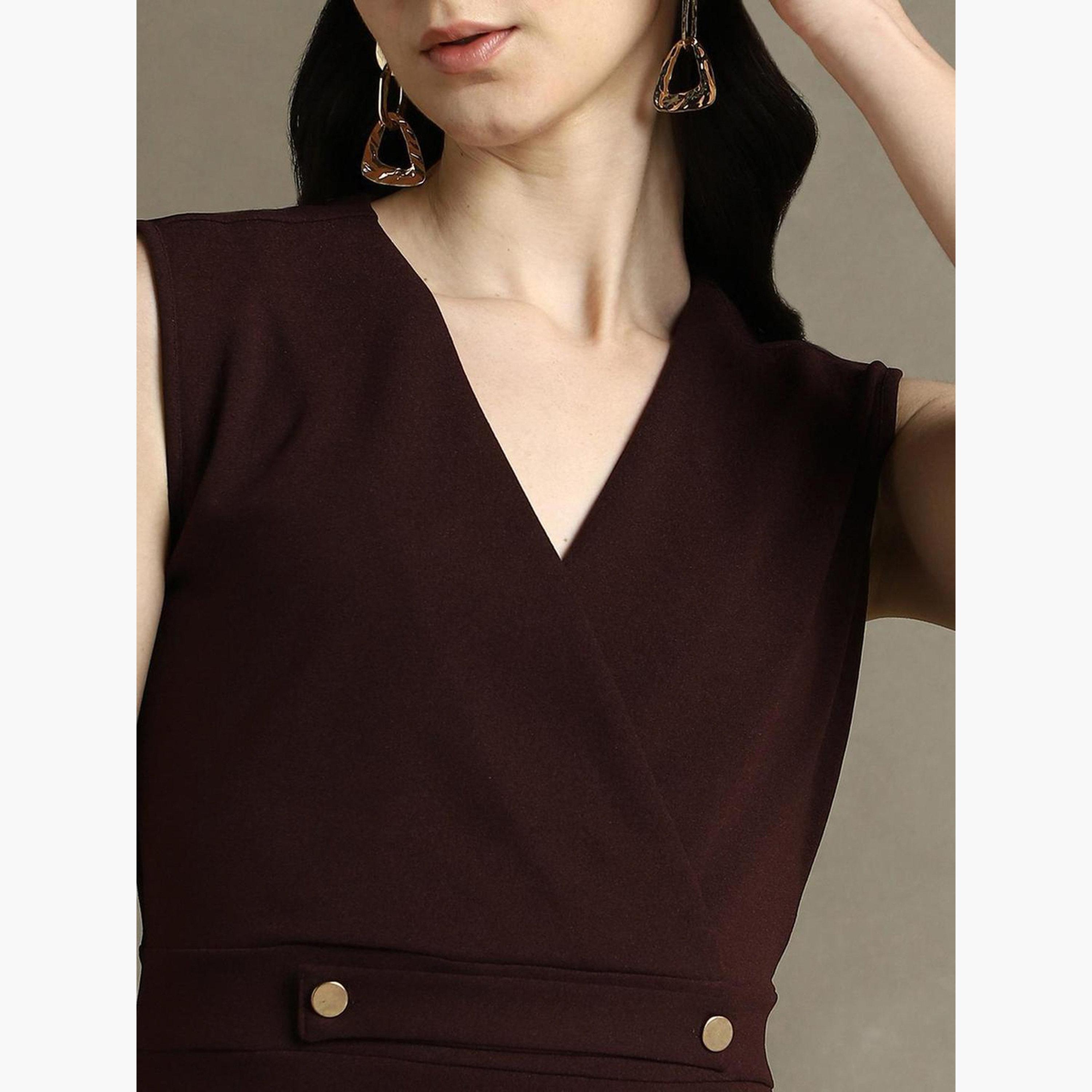 دينيس لينغو - فستان برغندي بدون أكمام بطول الركبة-women-clothing-dresses-image-4