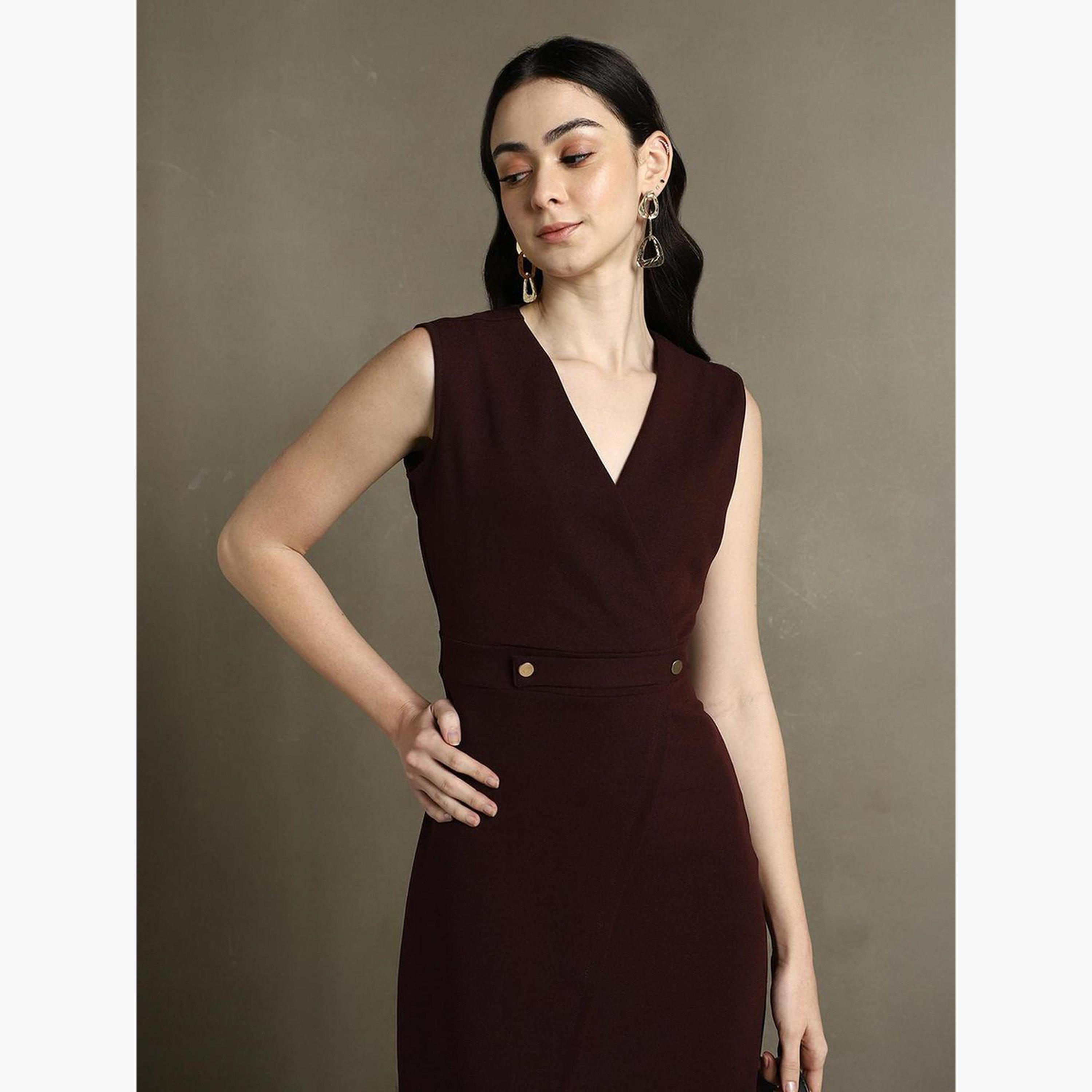 دينيس لينغو - فستان برغندي بدون أكمام بطول الركبة-women-clothing-dresses-image-6