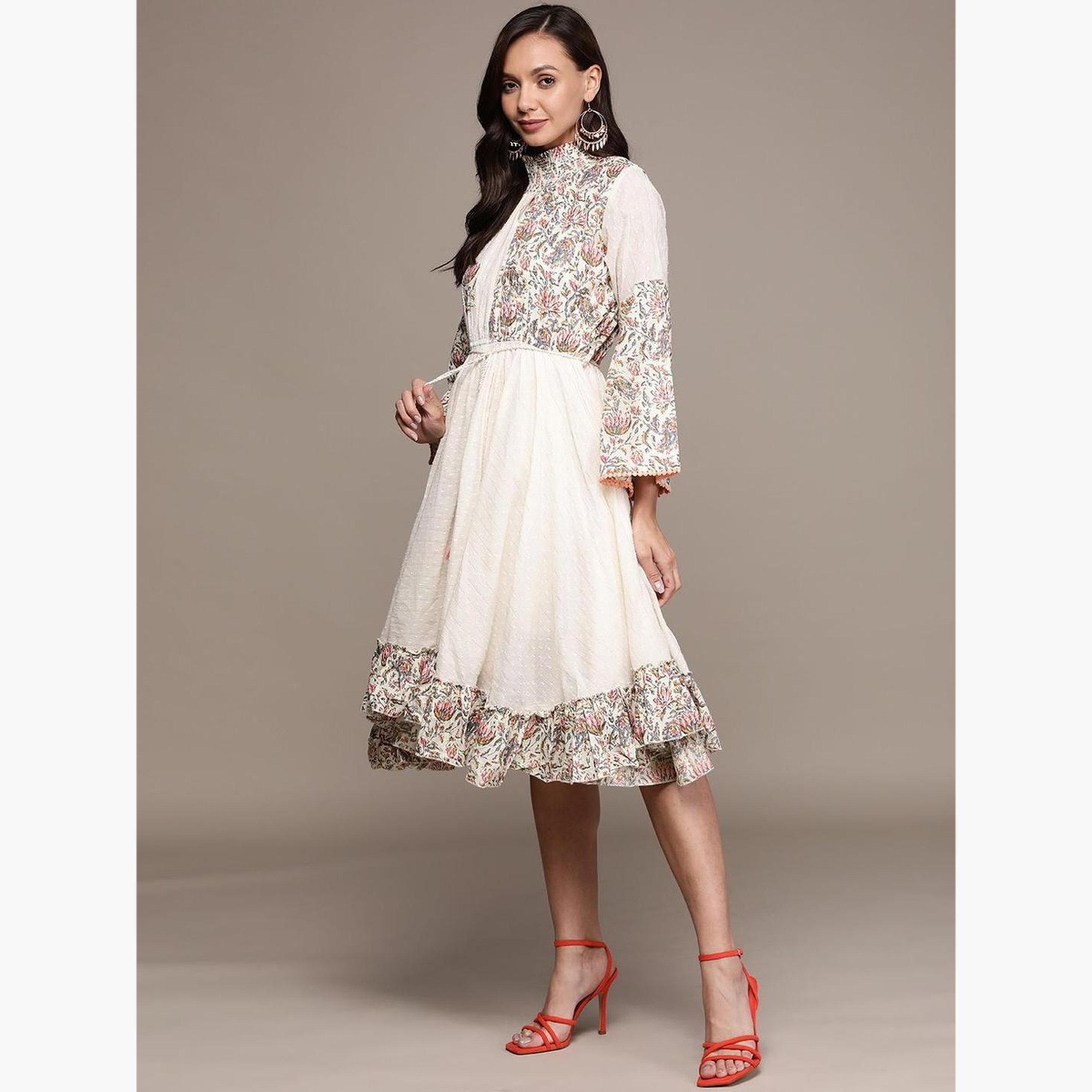 Ishin Printed Panel Dobby Knee Length Dress-women-clothing-dresses-image-4