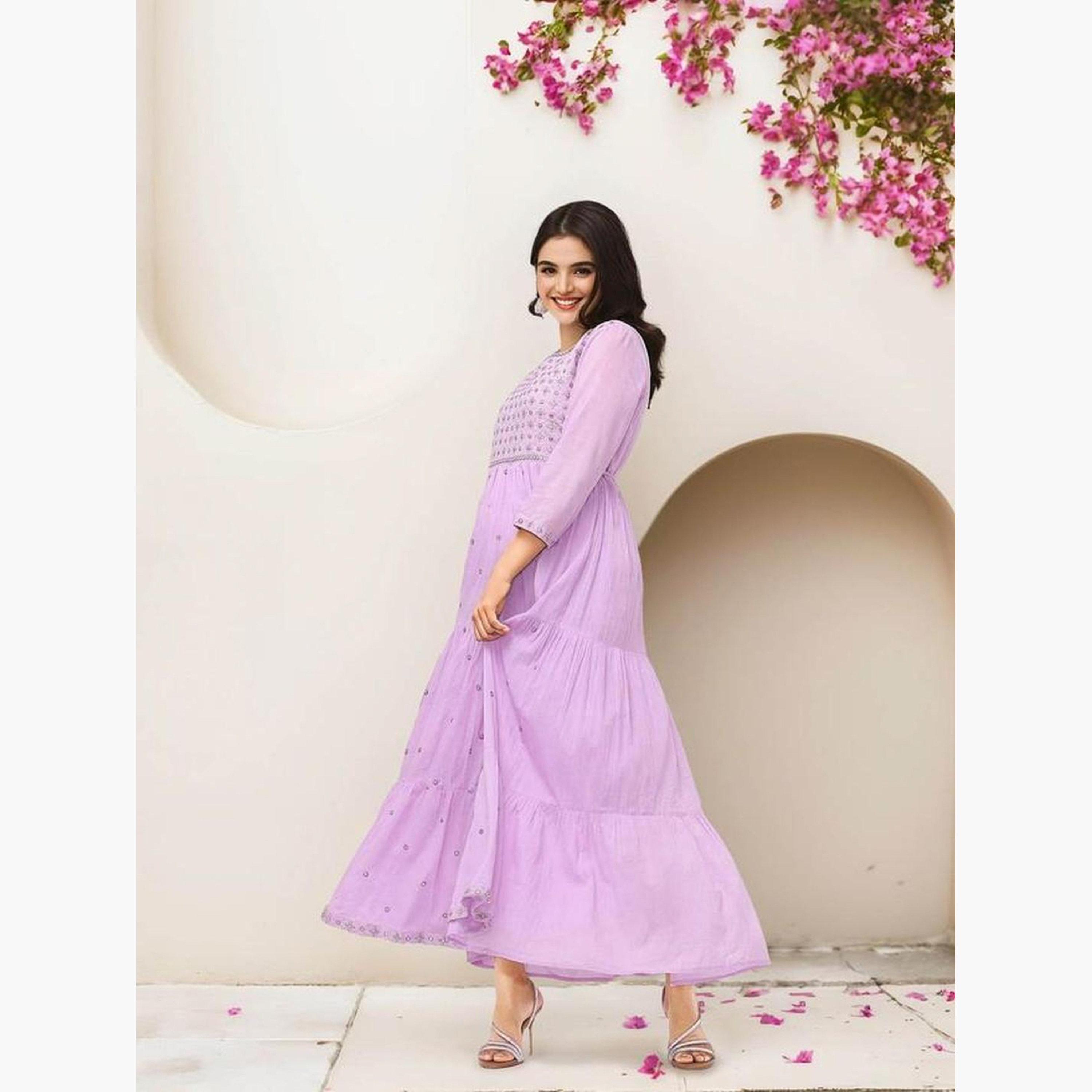 ايشين - فستان ماكسي أرجواني متعدد الطبقات بتصميم مرآة-women-clothing-dresses-image-2