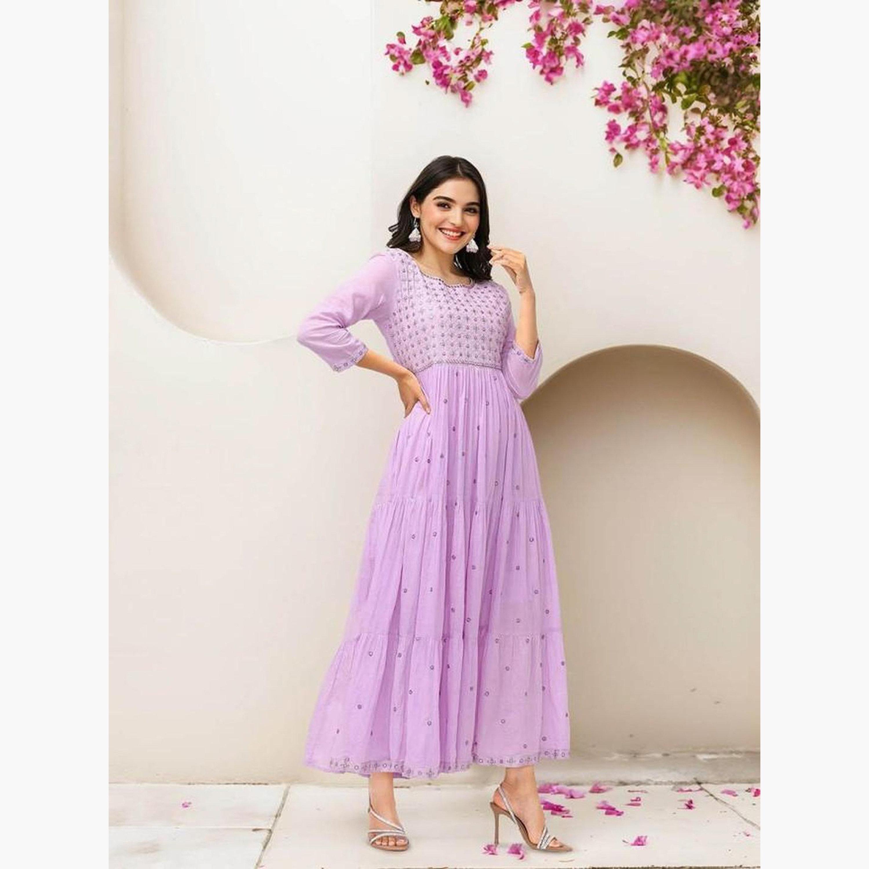 ايشين - فستان ماكسي أرجواني متعدد الطبقات بتصميم مرآة-women-clothing-dresses-image-3