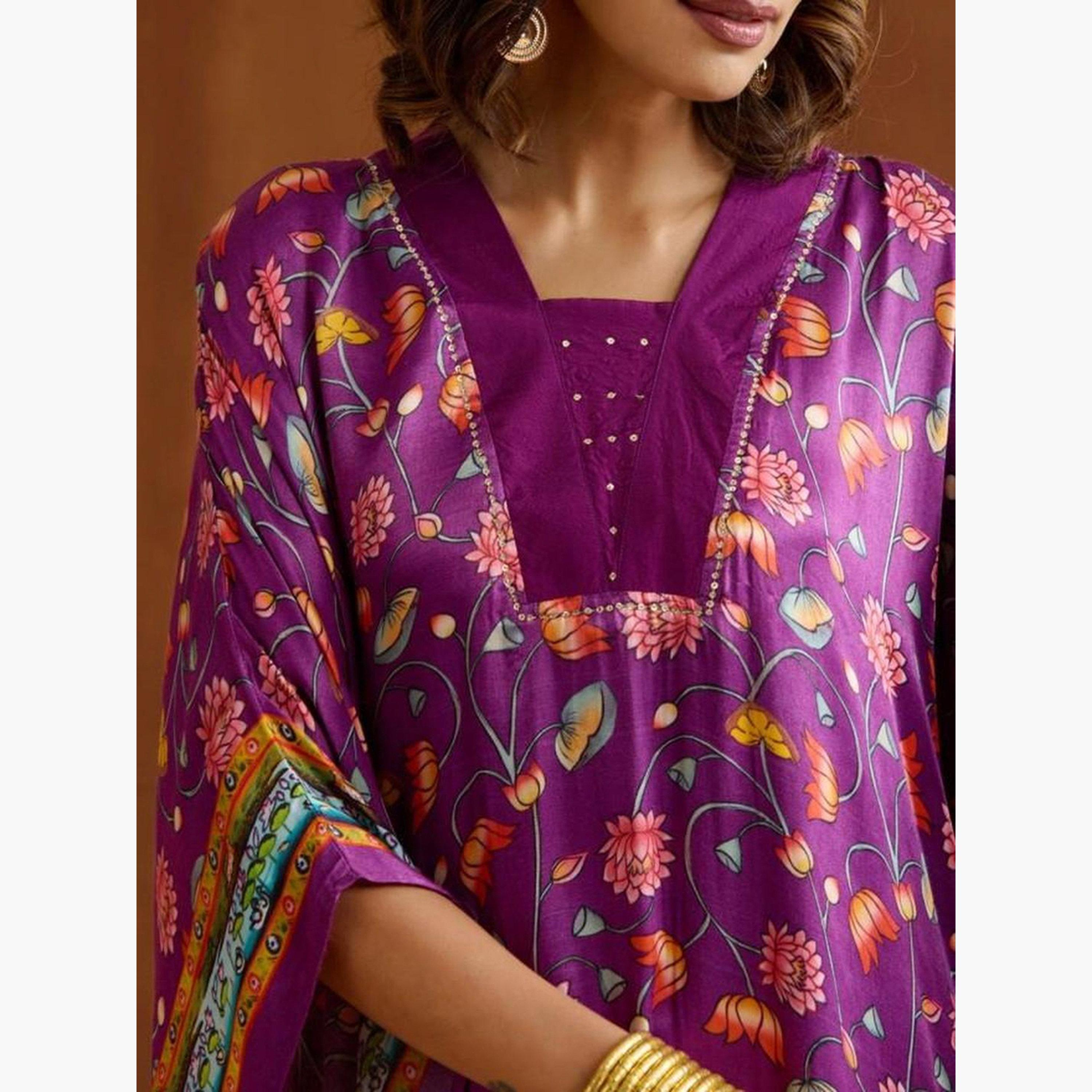 ايشين - فستان قفطان فيسكوز زهري بنفسجي-women-clothing-dresses-image-3