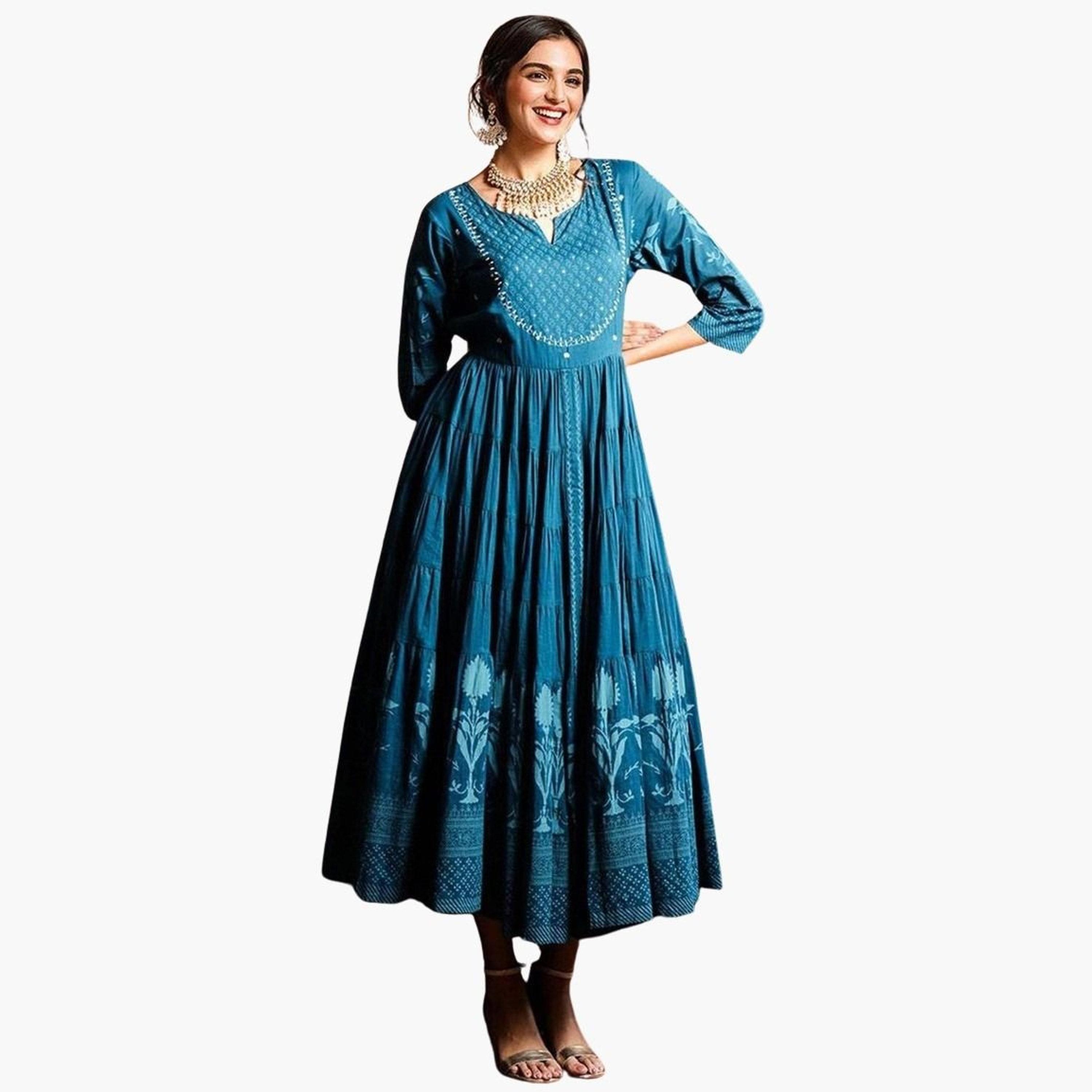 إيشين - فستان ميدي متعدد الطبقات بتصميم ذاتي لون أزرق مخضر-women-clothing-dresses-image-1