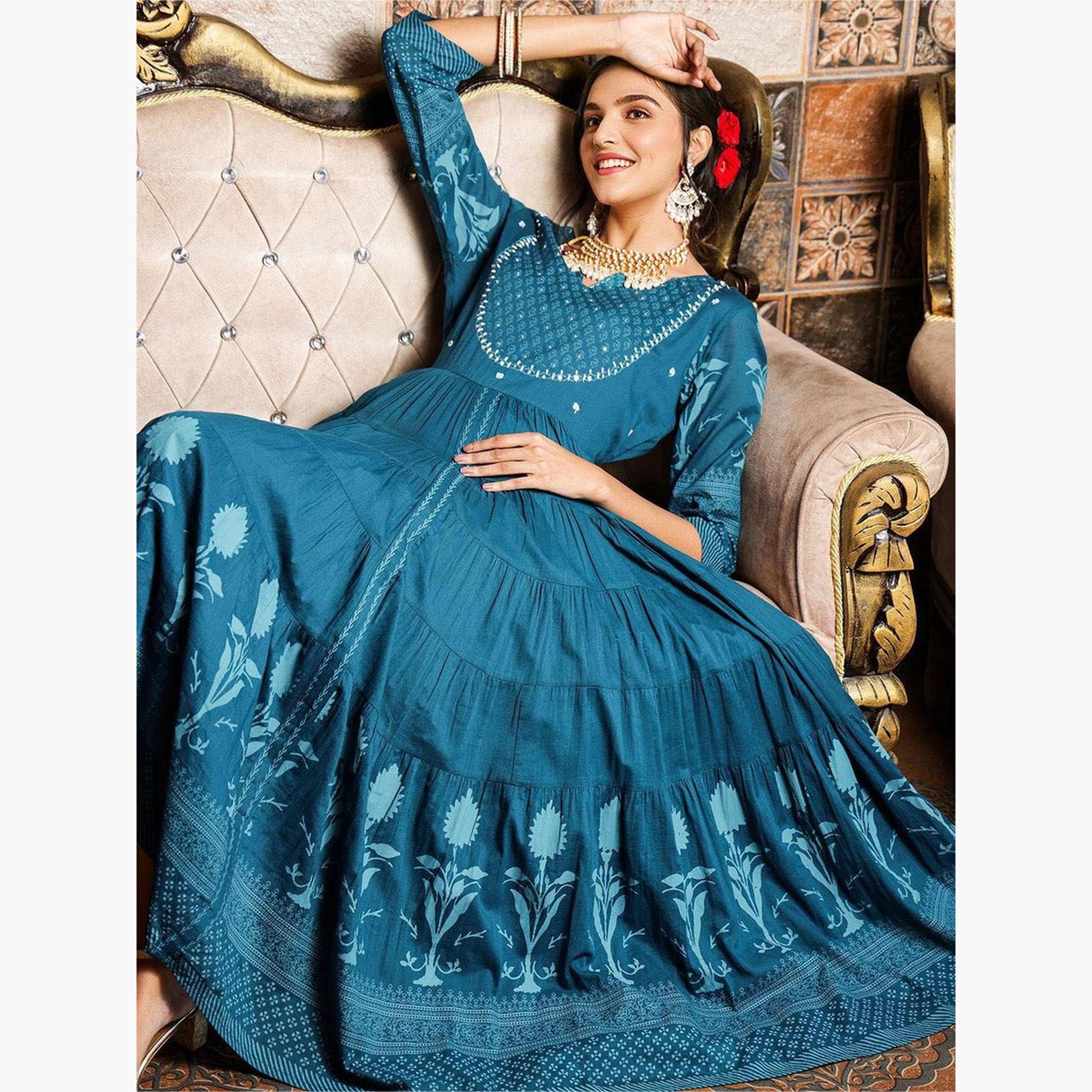 إيشين - فستان ميدي متعدد الطبقات بتصميم ذاتي لون أزرق مخضر-women-clothing-dresses-image-3