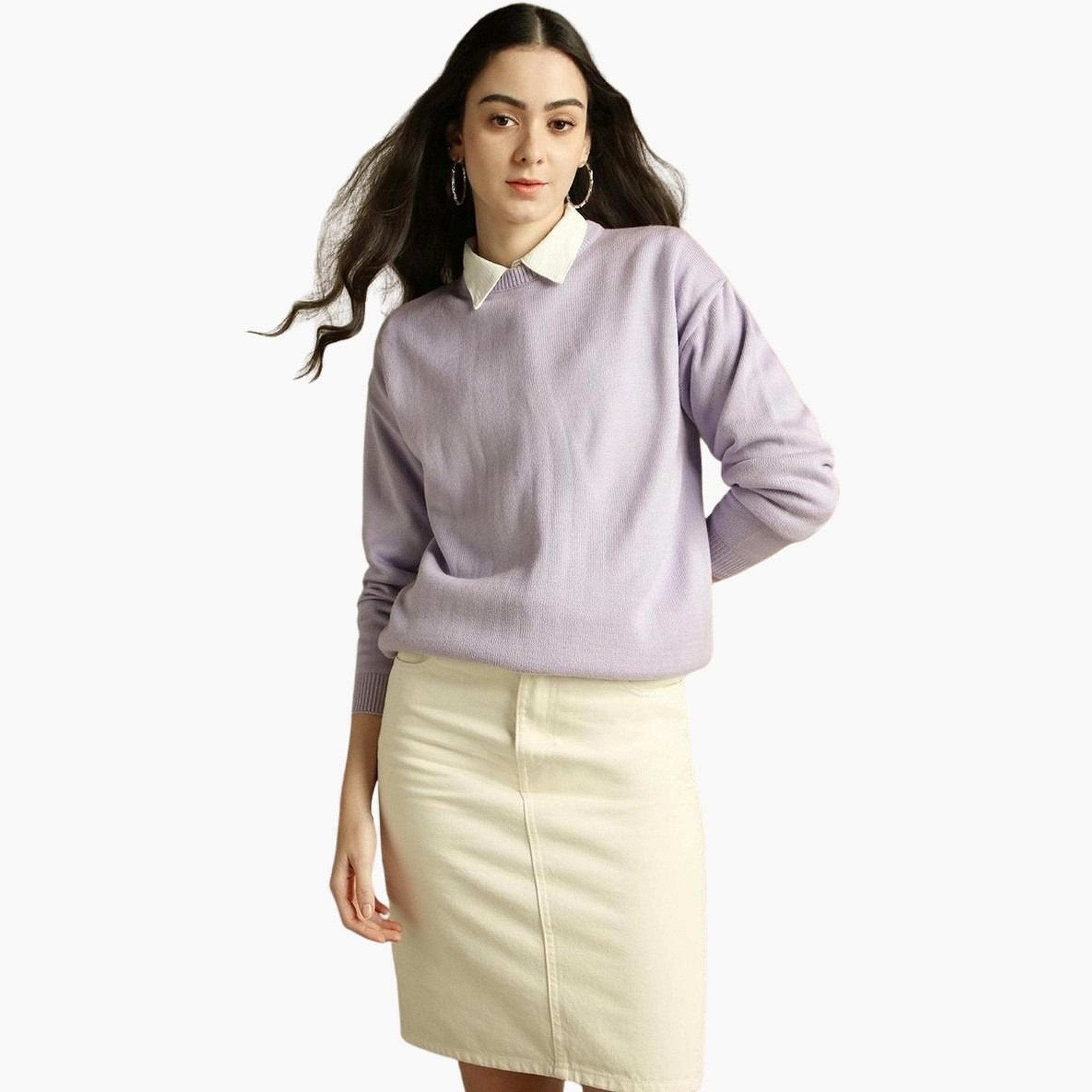 Dennis Lingo Lilac Knitted Round Neck Long Sleeves Women's Sweater-women-winterwear-cardigansandjumpers-jumpers-image-1