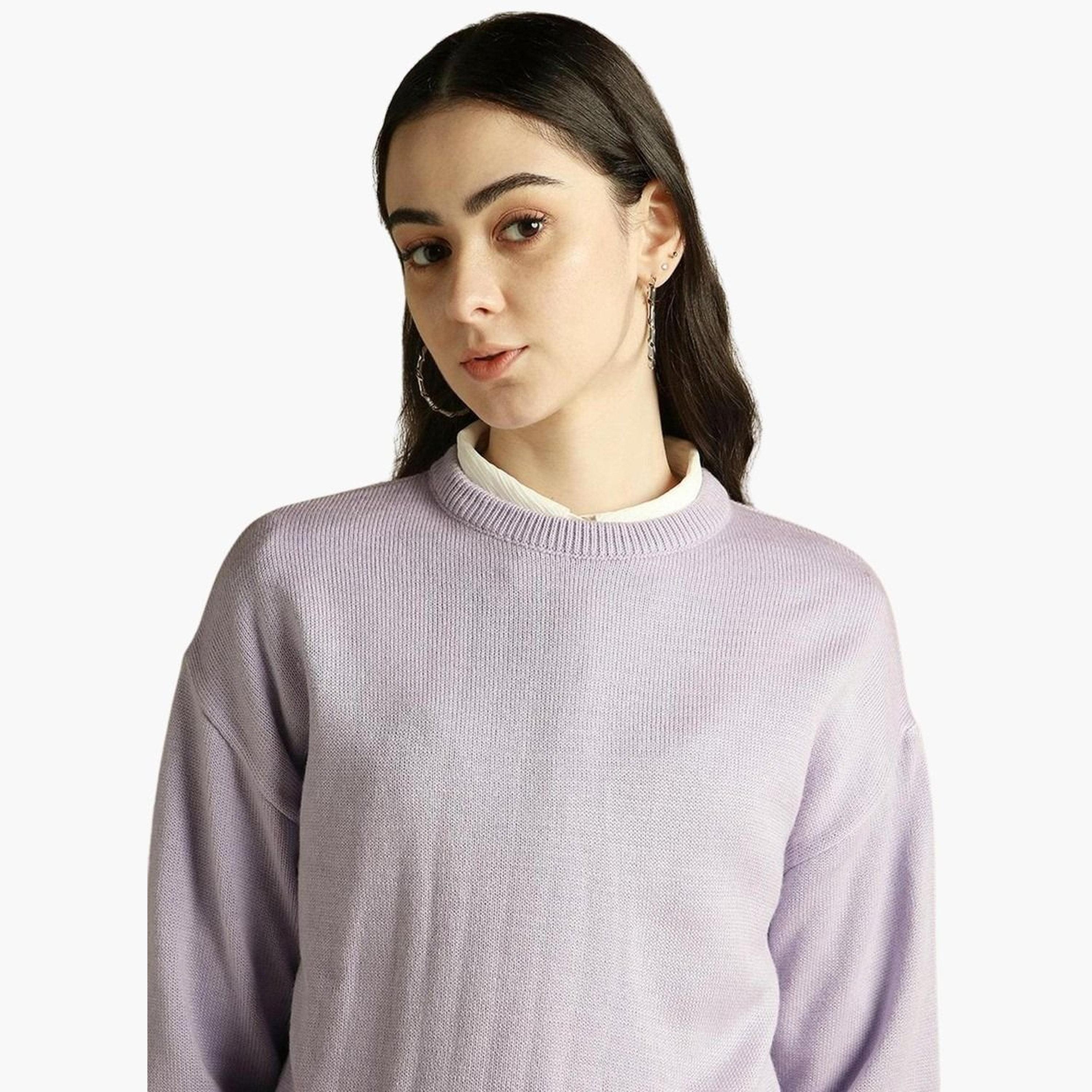 Dennis Lingo Lilac Knitted Round Neck Long Sleeves Women's Sweater-women-winterwear-cardigansandjumpers-jumpers-image-4