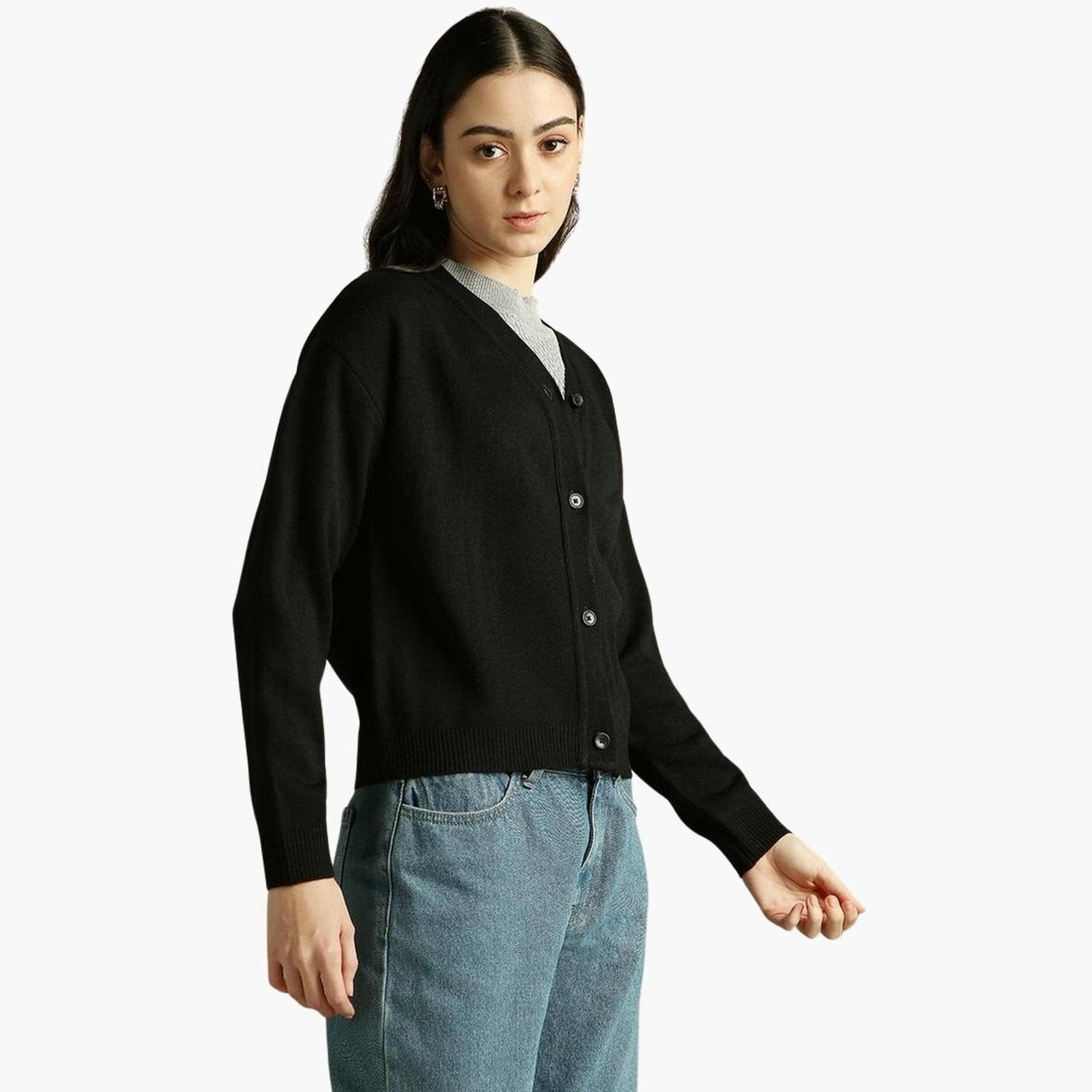 دينيس لينغو - كارديغان أسود قصير محبوك للنساء -women-winterwear-cardigansandjumpers-cardigans-image-1
