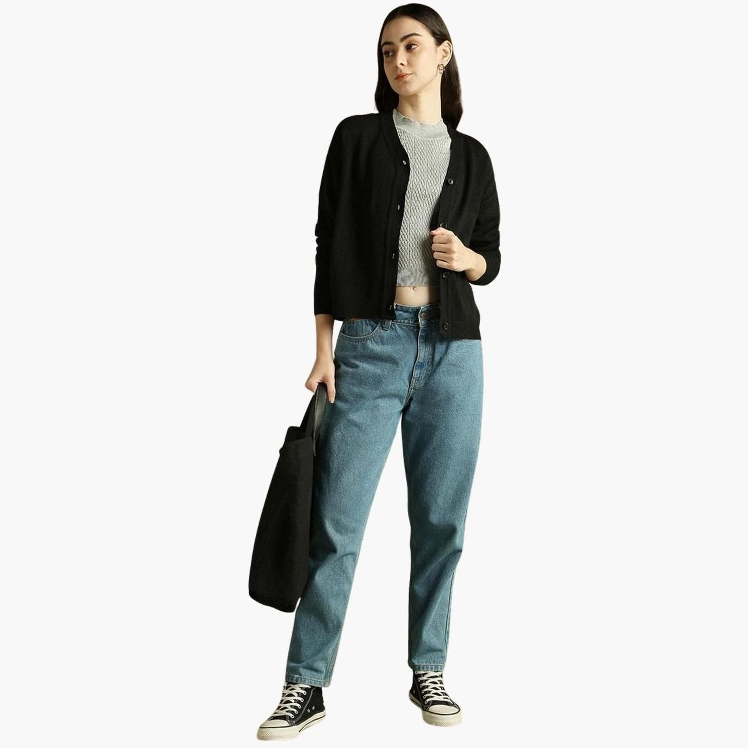 دينيس لينغو - كارديغان أسود قصير محبوك للنساء -women-winterwear-cardigansandjumpers-cardigans-image-2