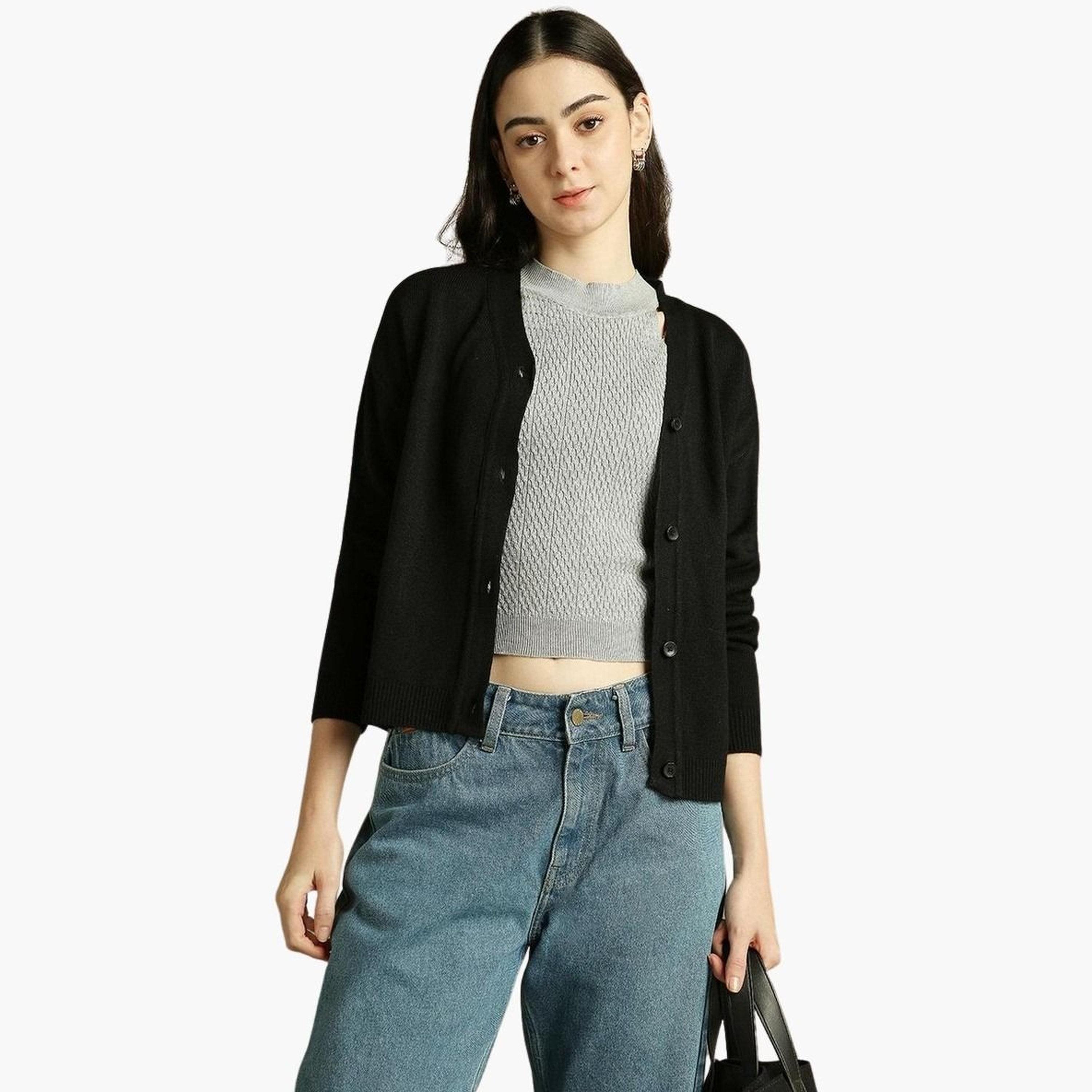 دينيس لينغو - كارديغان أسود قصير محبوك للنساء -women-winterwear-cardigansandjumpers-cardigans-image-5