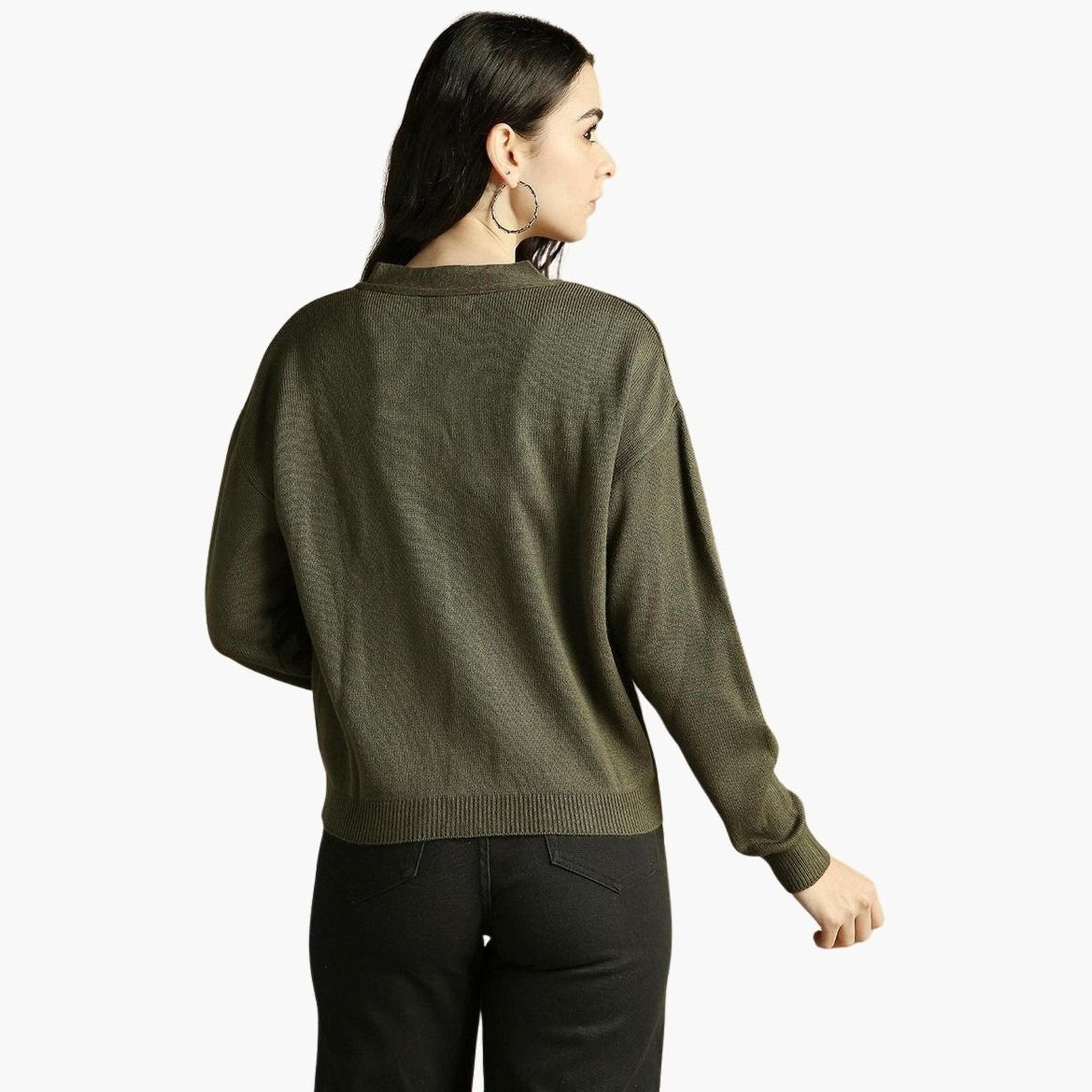دينيس لينغو - كارديغان زيتوني قصير محبوك للنساء -women-winterwear-cardigansandjumpers-cardigans-image-3
