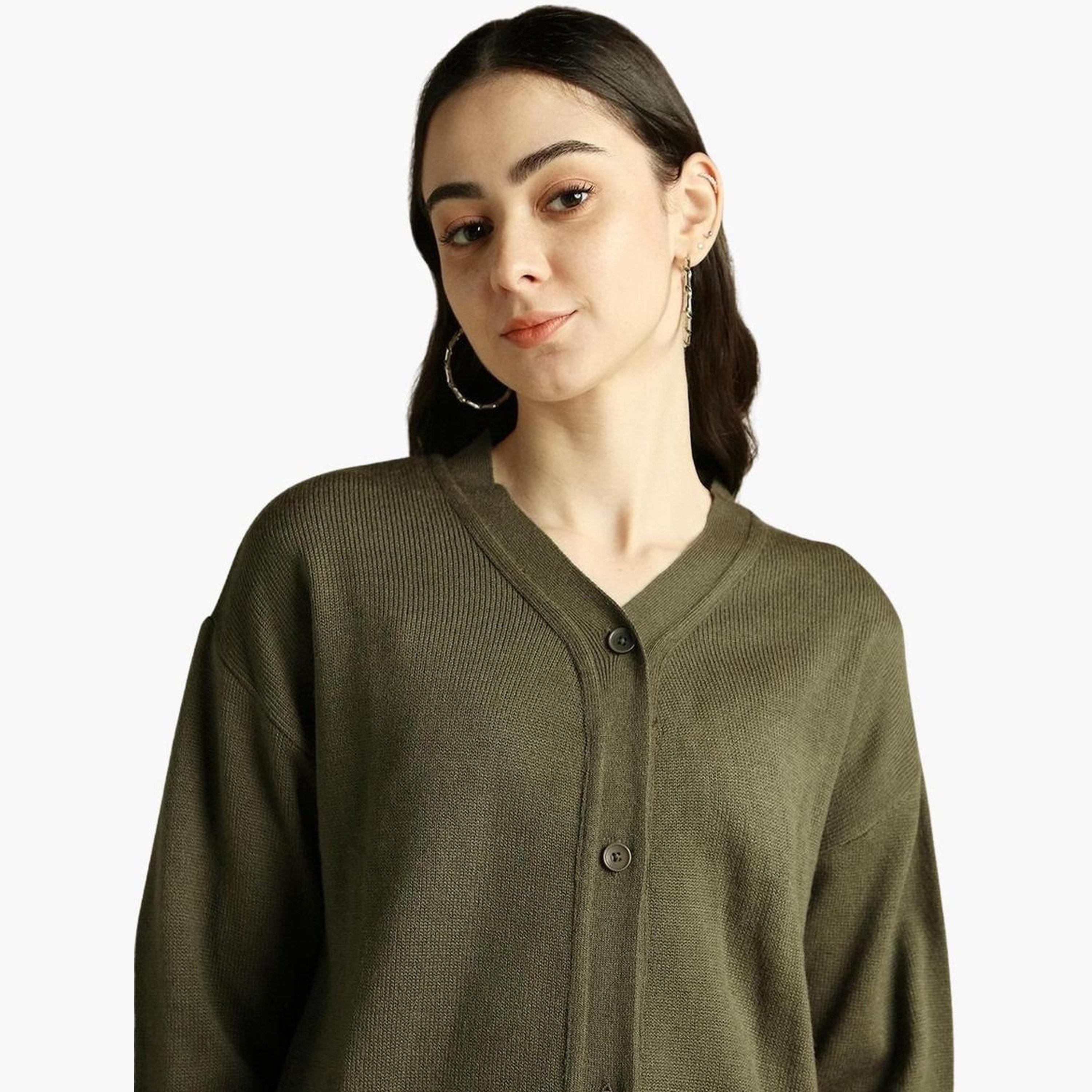 دينيس لينغو - كارديغان زيتوني قصير محبوك للنساء -women-winterwear-cardigansandjumpers-cardigans-image-4