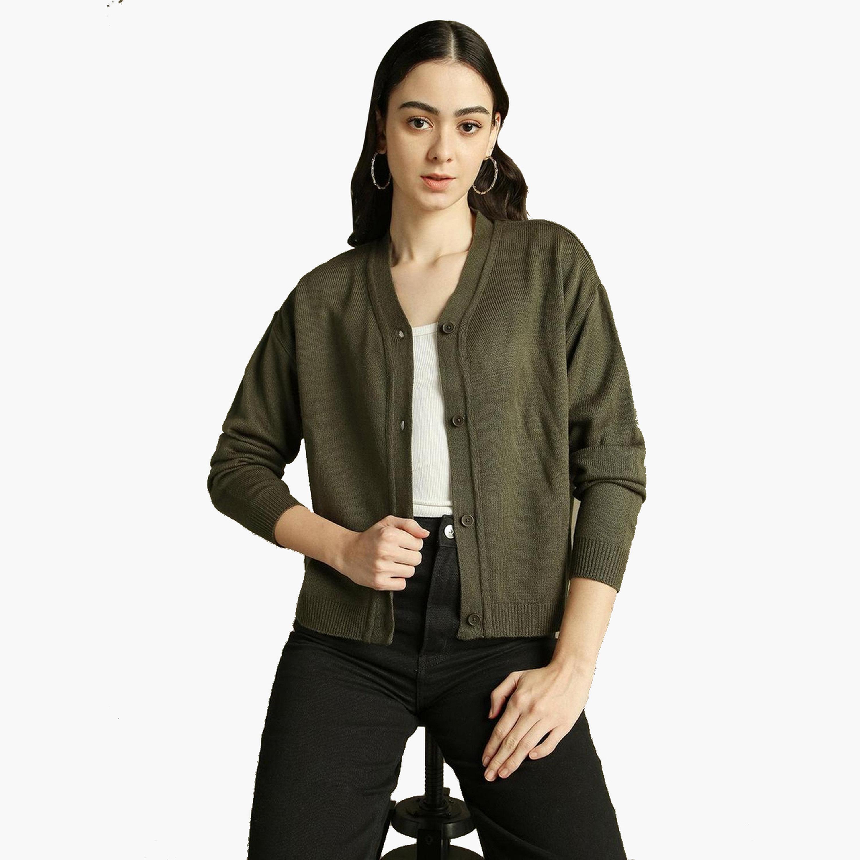 دينيس لينغو - كارديغان زيتوني قصير محبوك للنساء -women-winterwear-cardigansandjumpers-cardigans-image-5
