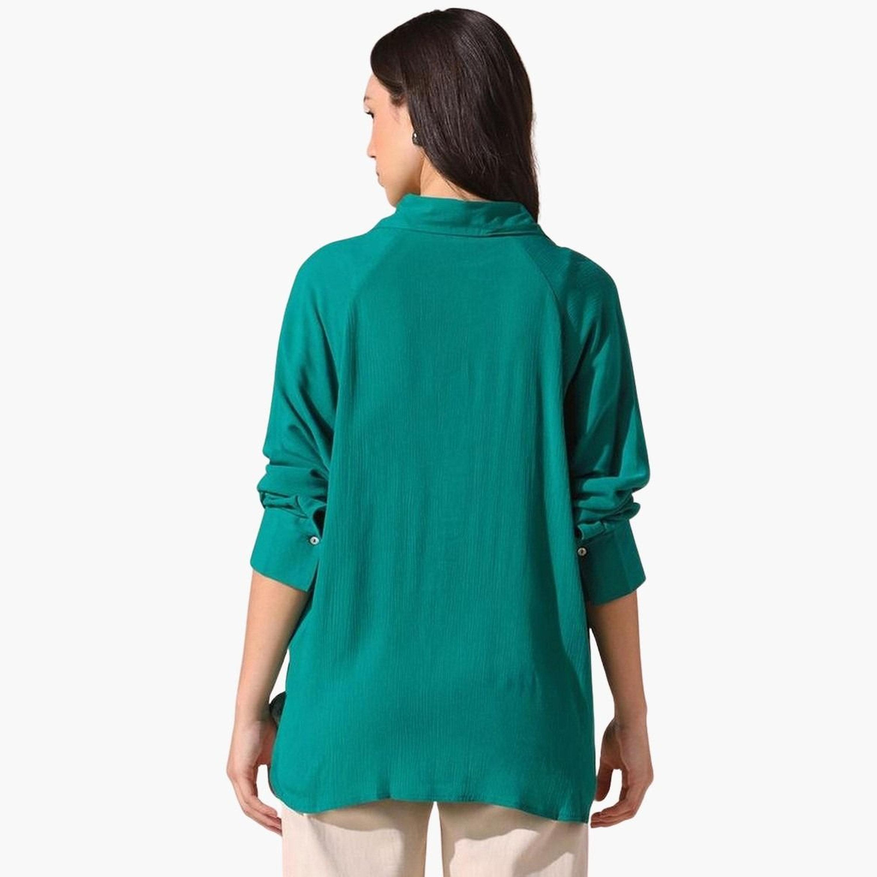 دينيس لينغو - قميص أخضر سادة تصميم واسع للنساء-women-clothing-shirtsandblouses-shirts-image-3