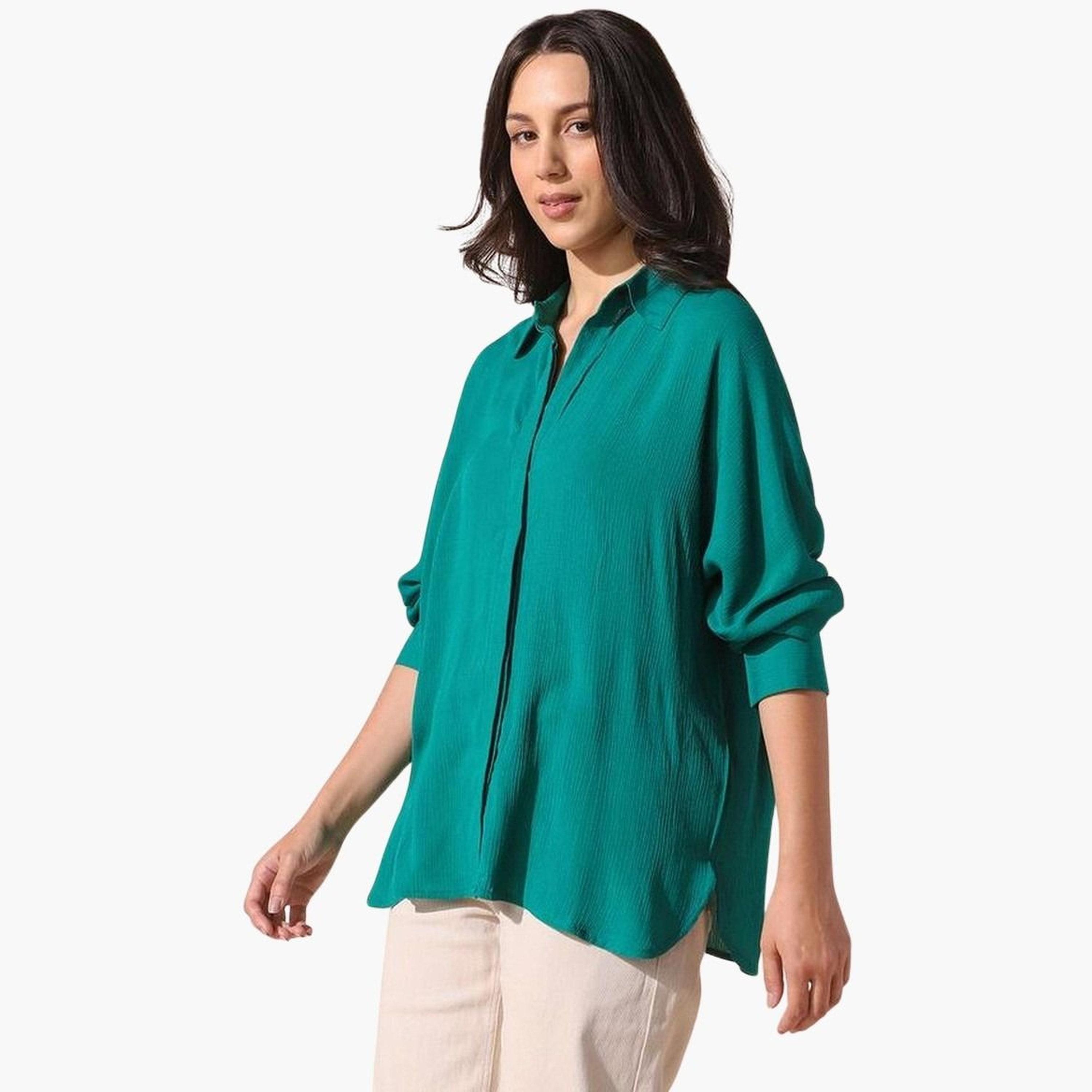 Dennis Lingo Women Green Solid Oversized Shirt-women-clothing-shirtsandblouses-shirts-image-4
