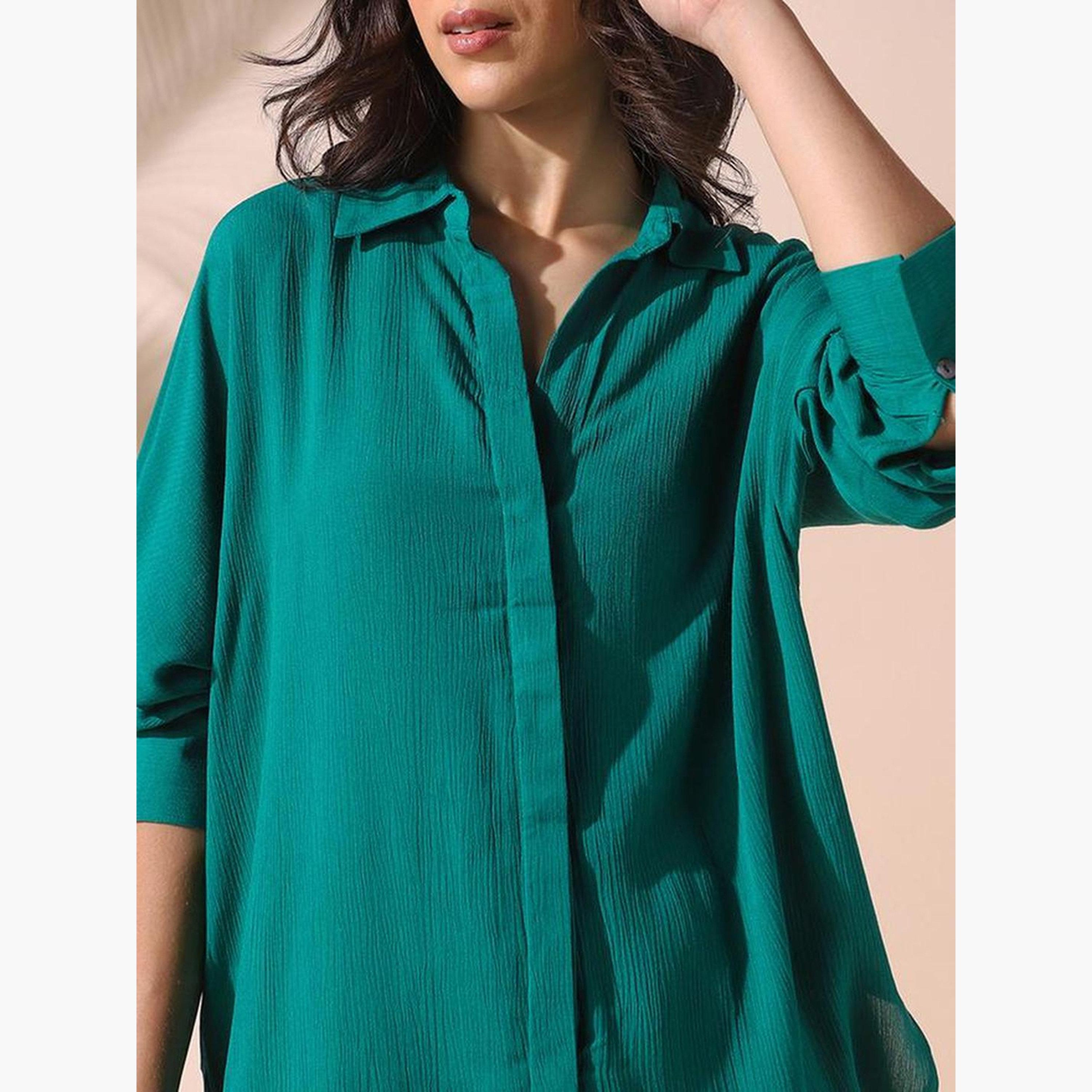 Dennis Lingo Women Green Solid Oversized Shirt-women-clothing-shirtsandblouses-shirts-image-5