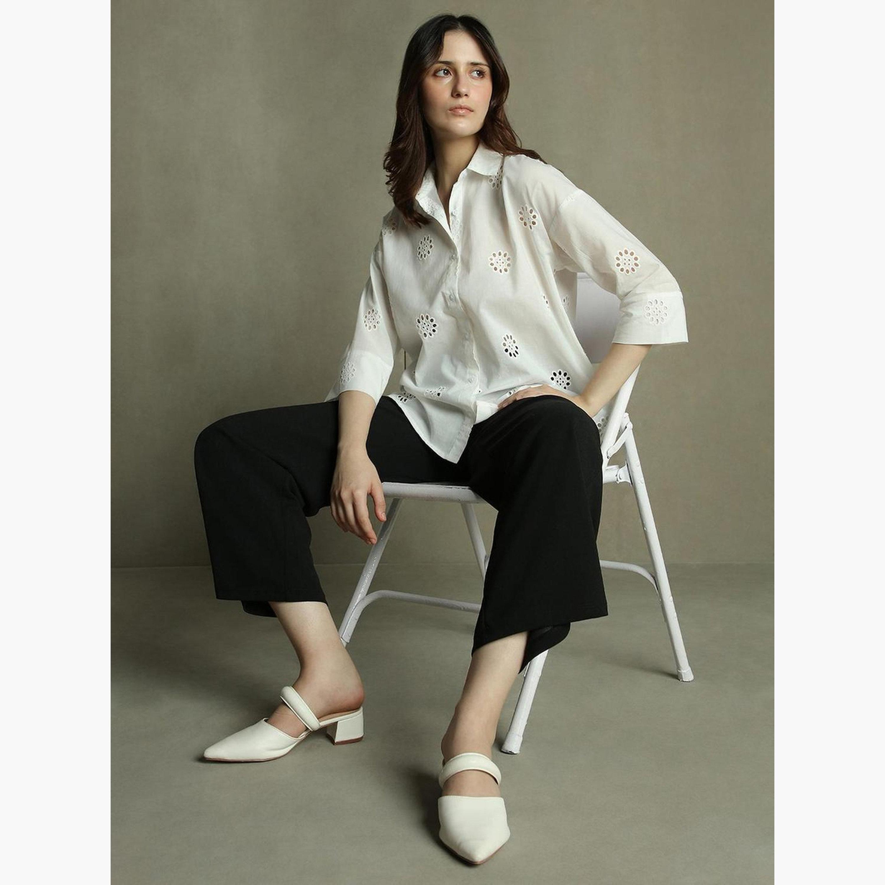 Dennis Lingo Women White Relaxed Fit Schiffli Casual Shirt-women-clothing-shirtsandblouses-shirts-image-2