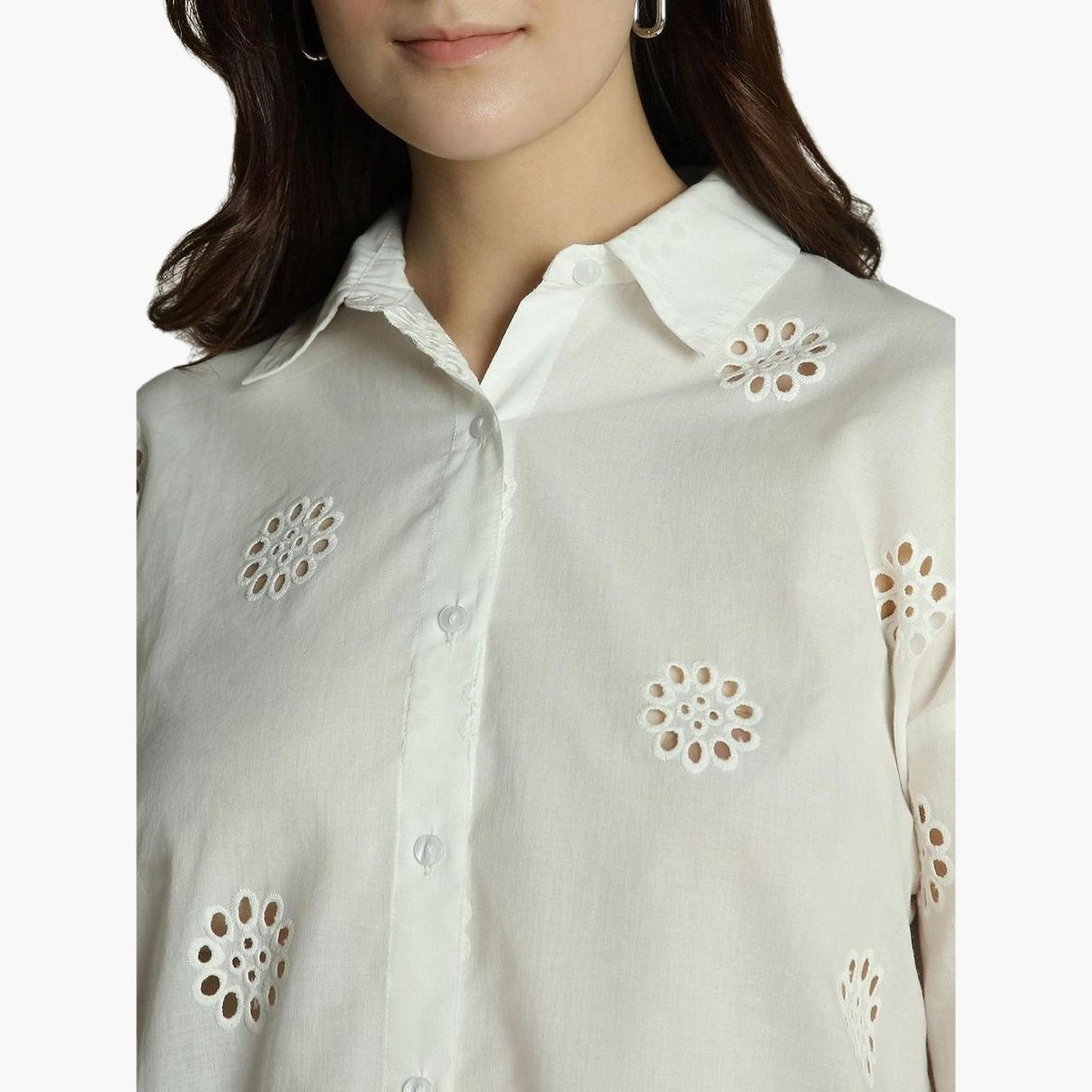 Dennis Lingo Women White Relaxed Fit Schiffli Casual Shirt-women-clothing-shirtsandblouses-shirts-image-4