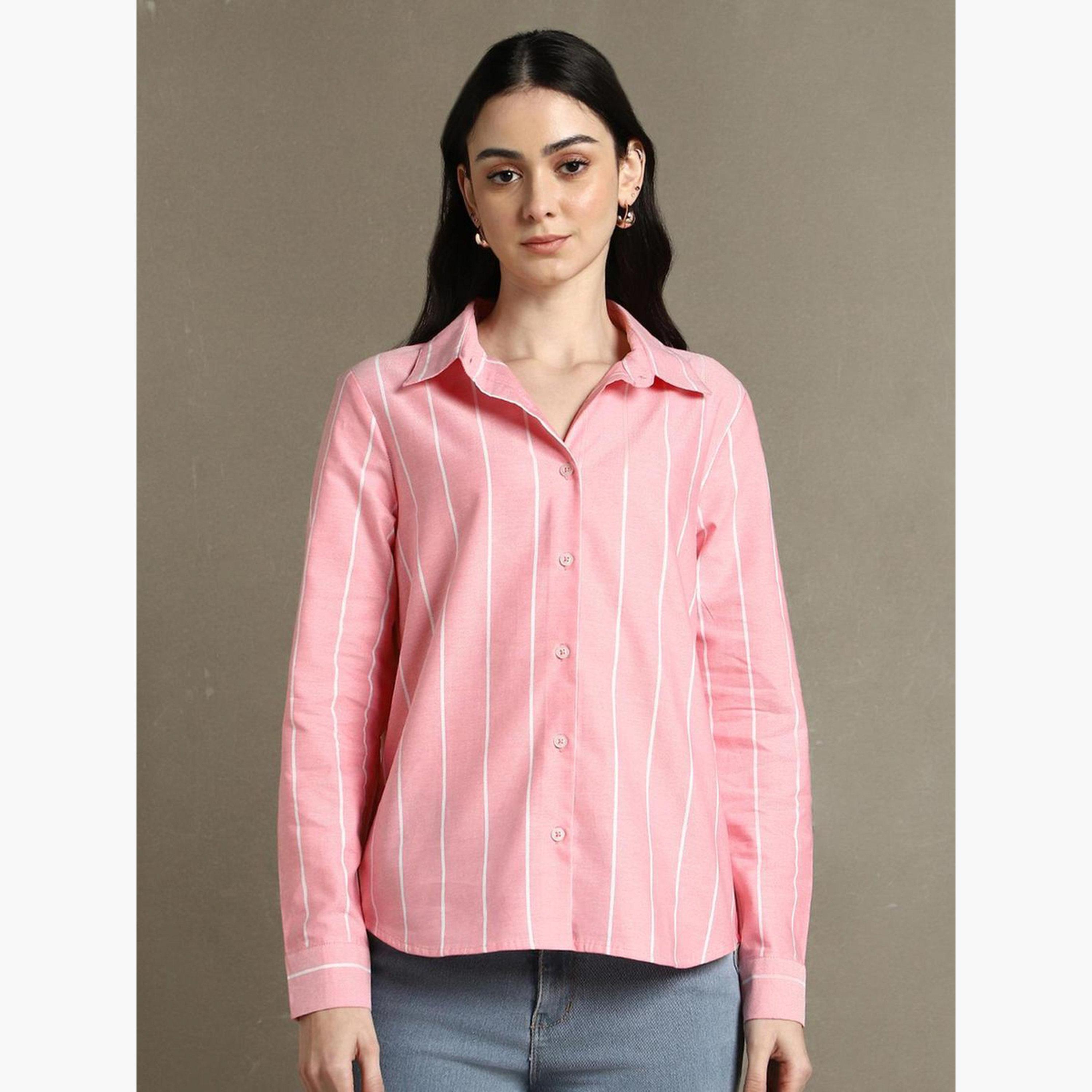 دينيس لينغو - قميص كاجوال مخطط باللون الوردي بأكمام طويلة-women-clothing-shirtsandblouses-shirts-image-1