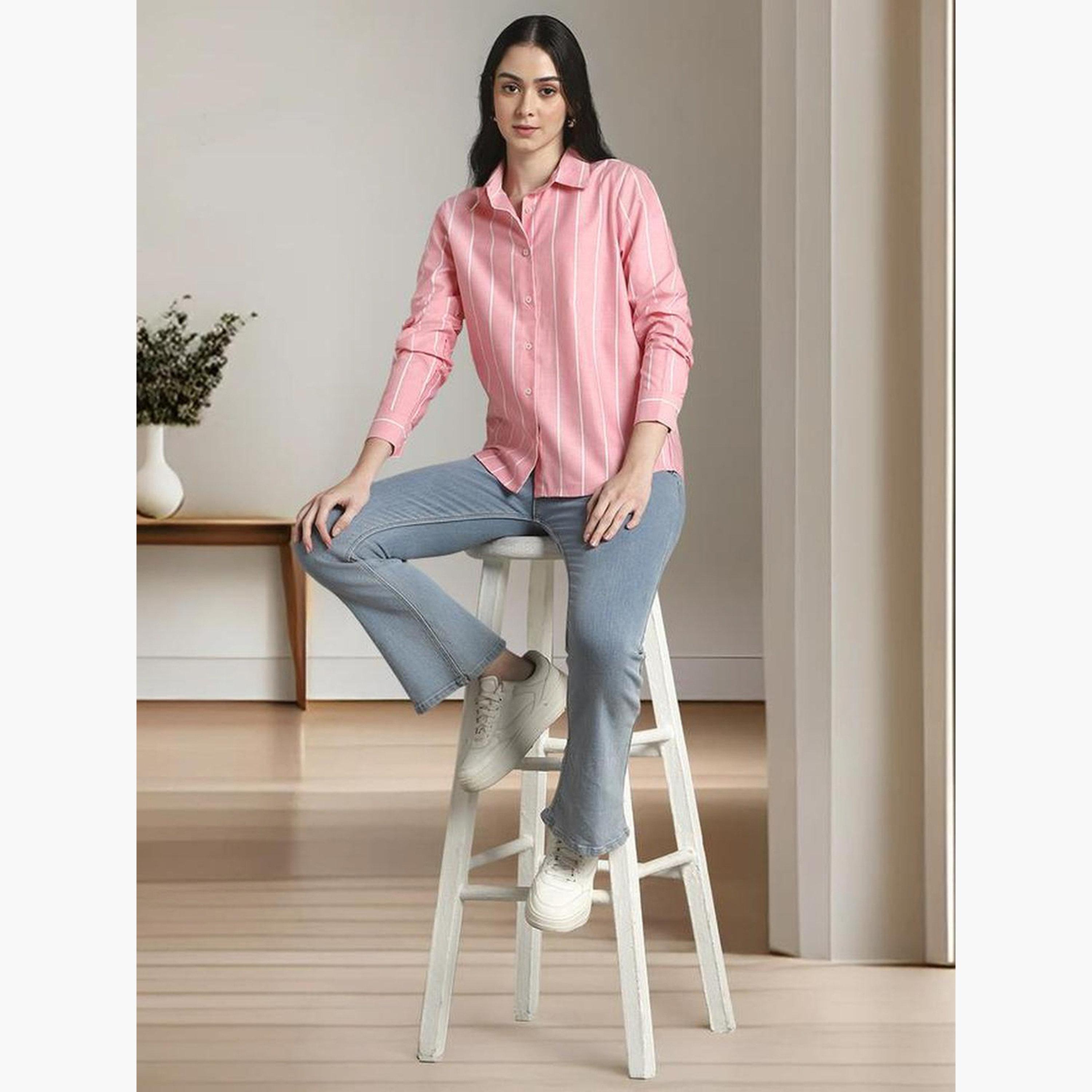 دينيس لينغو - قميص كاجوال مخطط باللون الوردي بأكمام طويلة-women-clothing-shirtsandblouses-shirts-image-2