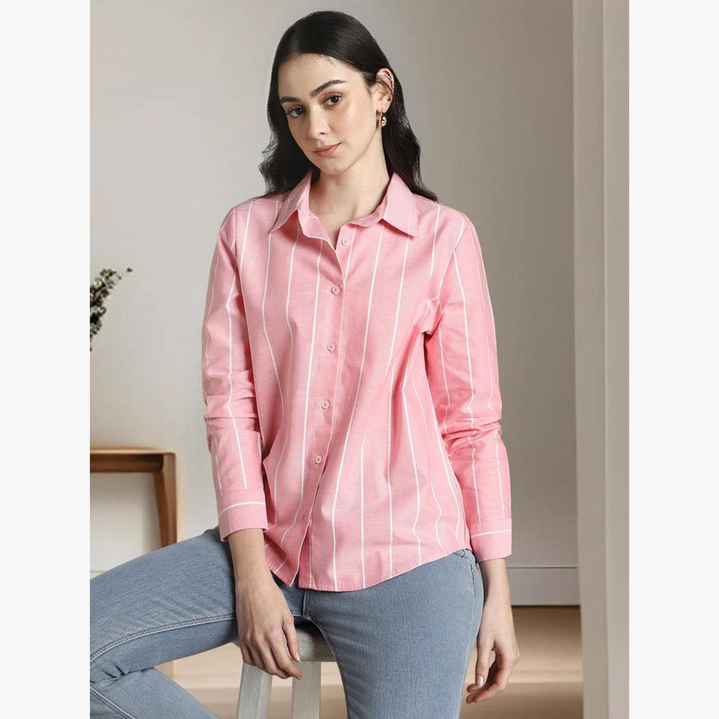 Dennis Lingo Pink Striped Long Sleeve Casual Shirt-women-clothing-shirtsandblouses-shirts-image-3