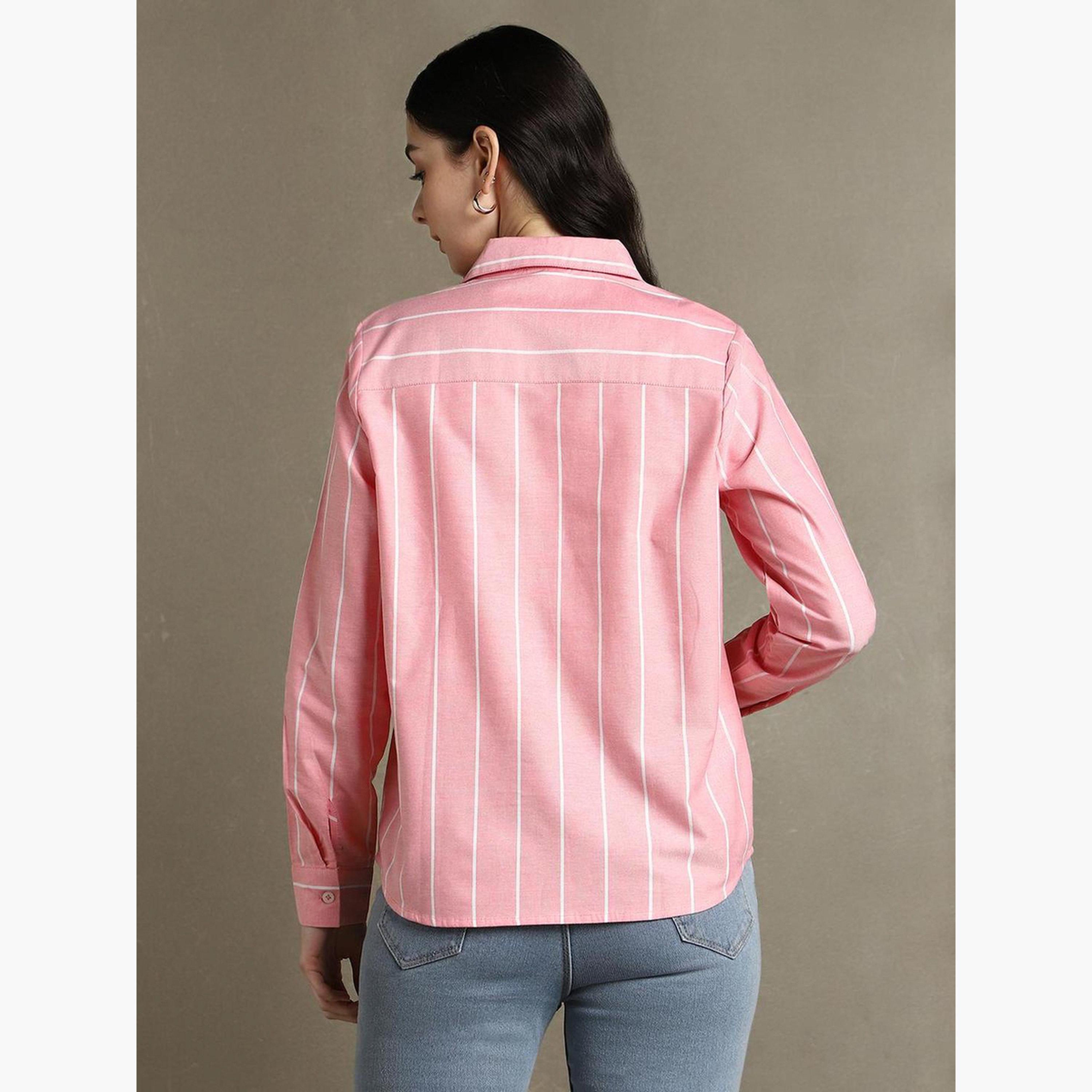 Dennis Lingo Pink Striped Long Sleeve Casual Shirt-women-clothing-shirtsandblouses-shirts-image-4