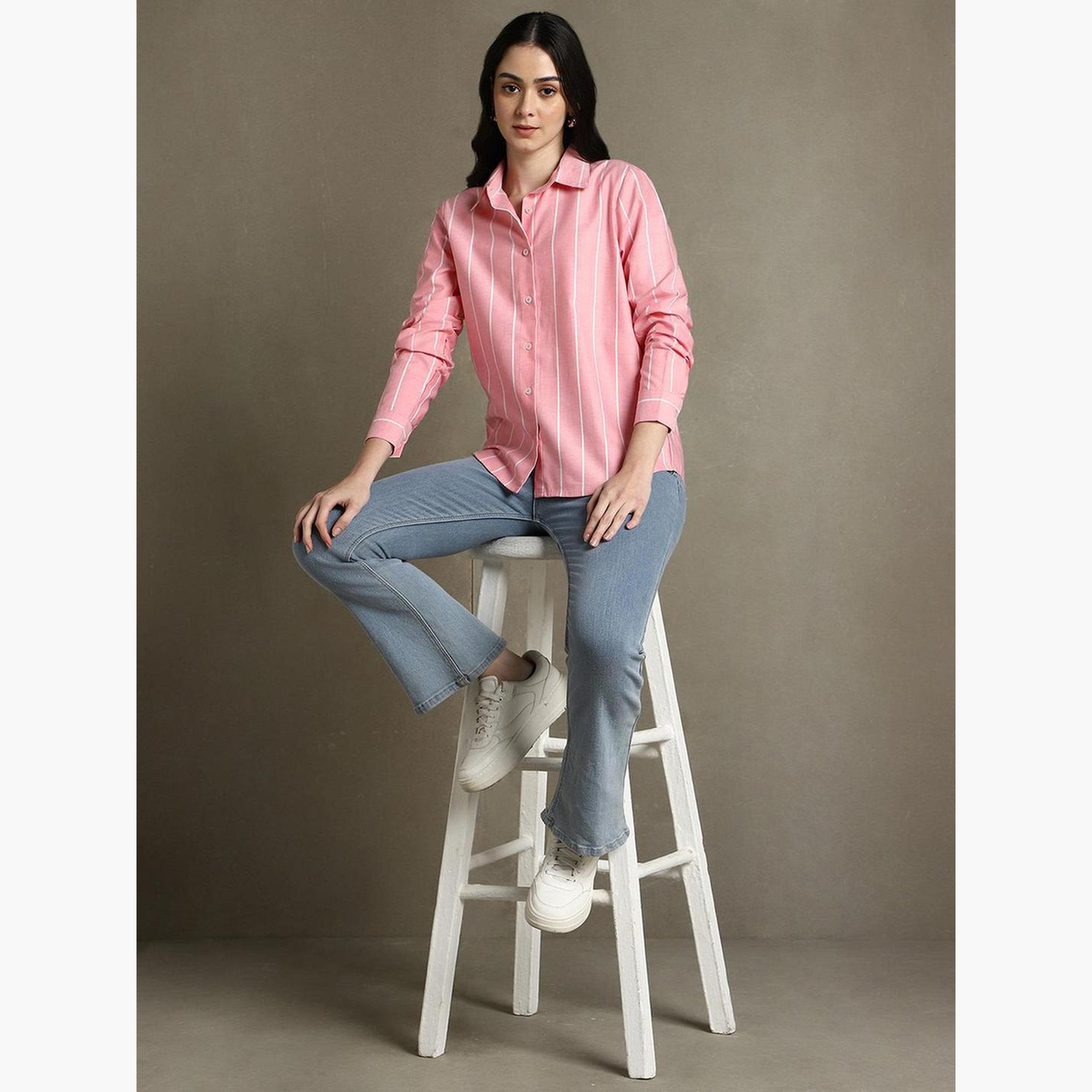 Dennis Lingo Pink Striped Long Sleeve Casual Shirt-women-clothing-shirtsandblouses-shirts-image-5