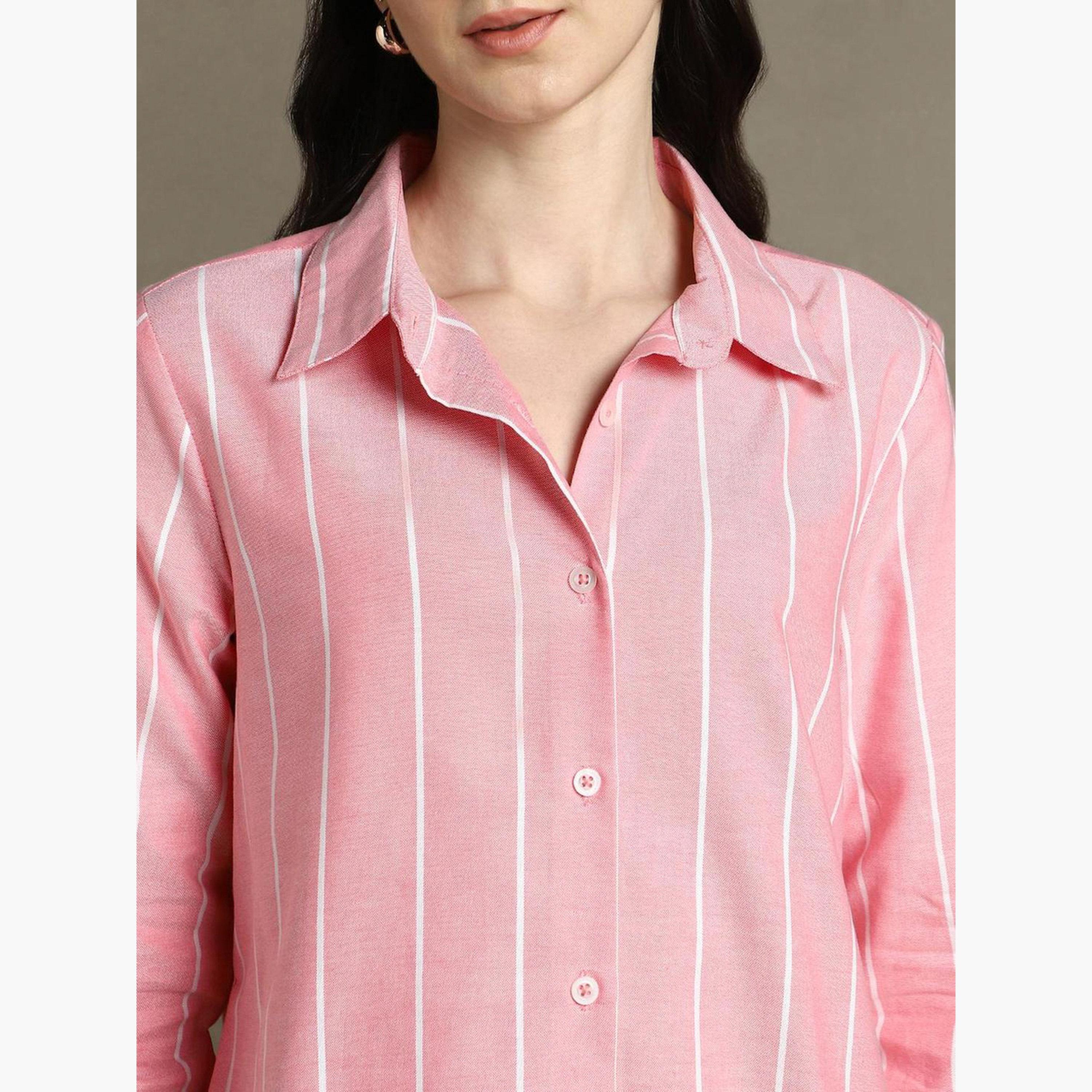 دينيس لينغو - قميص كاجوال مخطط باللون الوردي بأكمام طويلة-women-clothing-shirtsandblouses-shirts-image-6