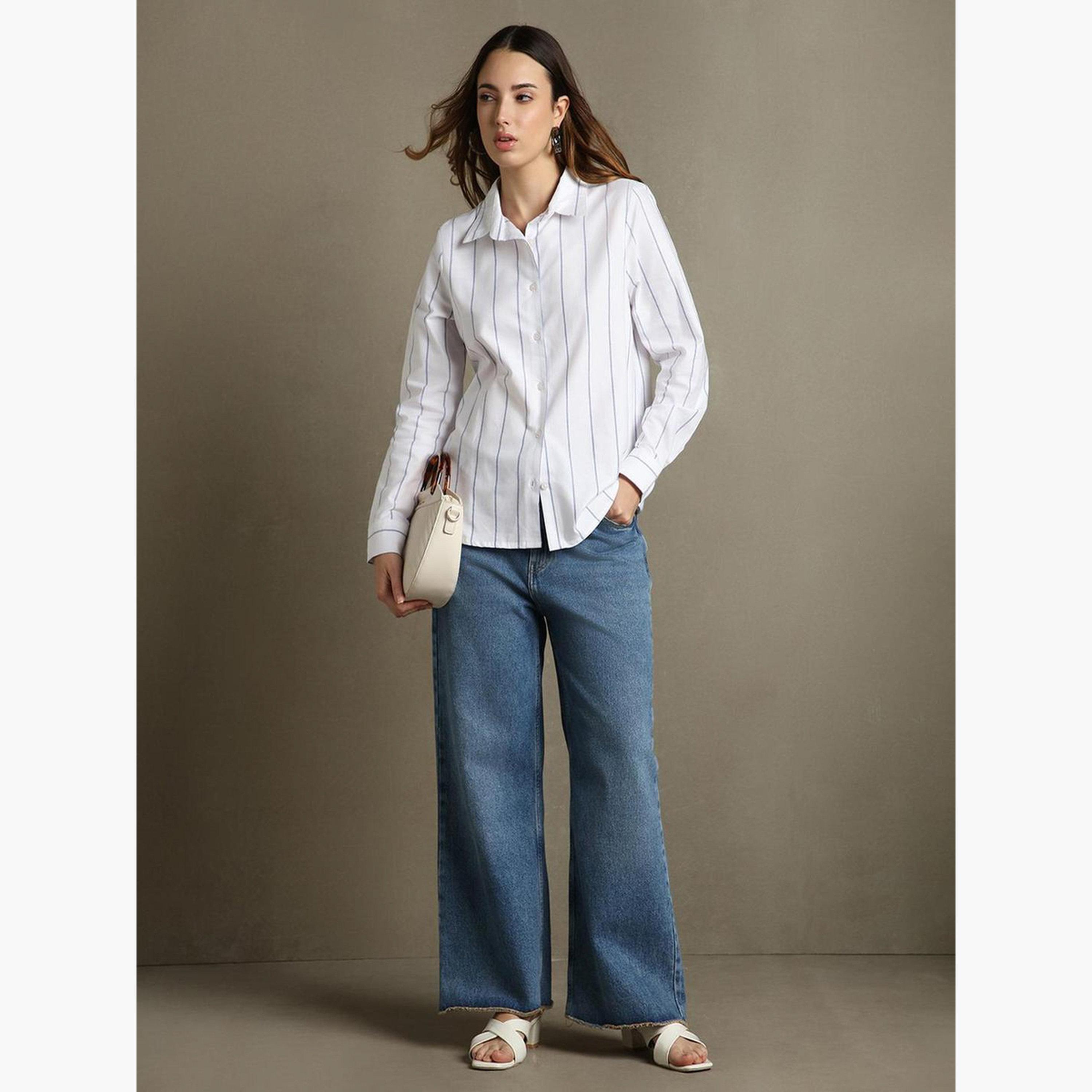 دينيس لينغو - قميص كاجوال مخطط أبيض بأكمام طويلة-women-clothing-shirtsandblouses-shirts-image-2