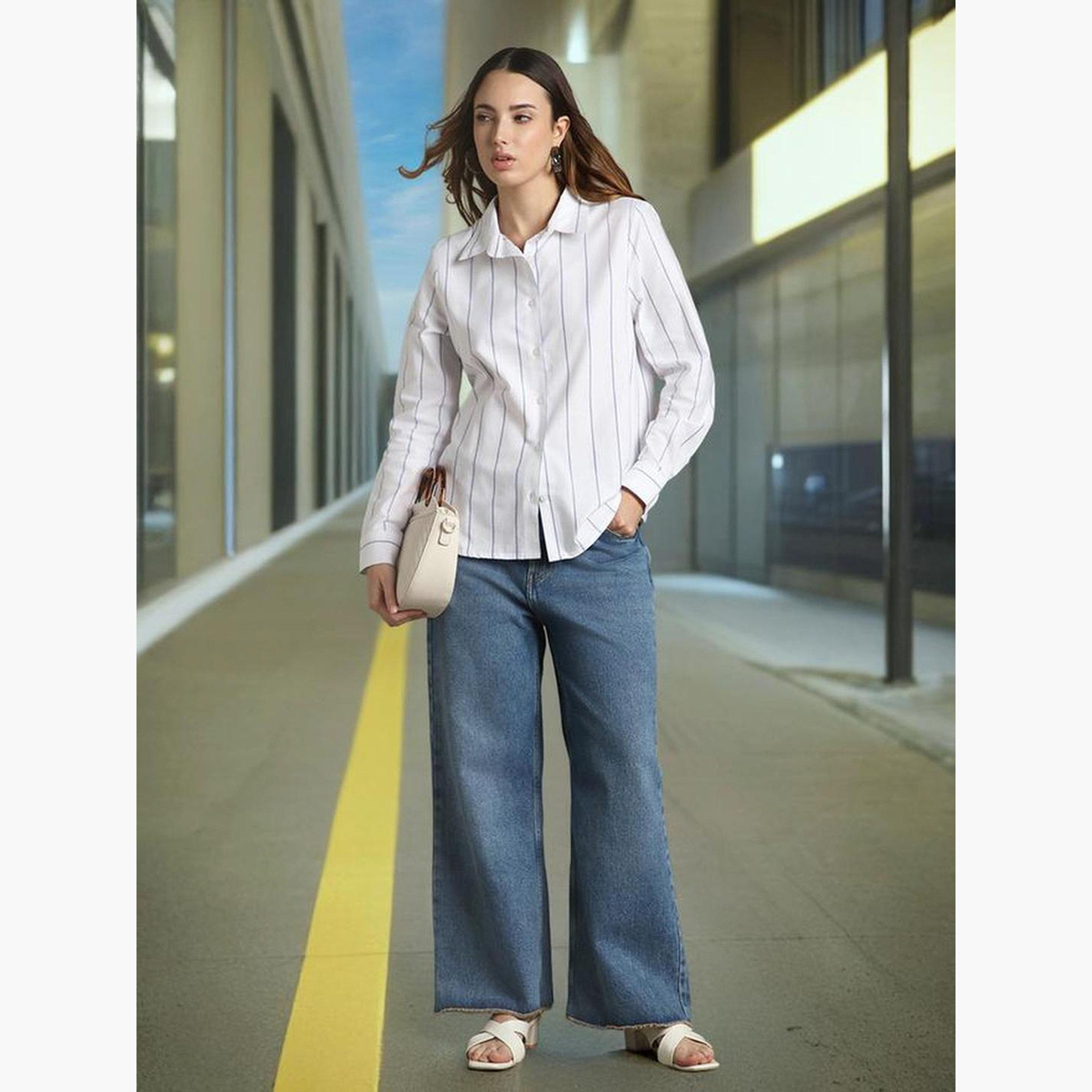 Dennis Lingo White Striped Long Sleeve Casual Shirt-women-clothing-shirtsandblouses-shirts-image-4